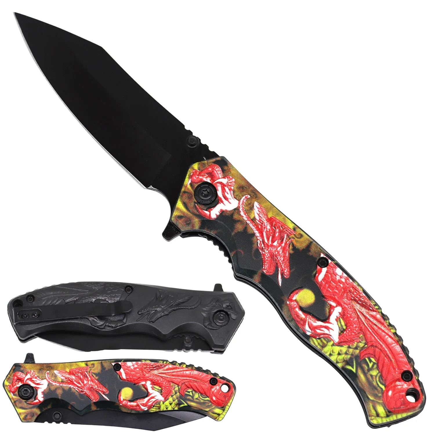 KS 1497-RD 4.5″ Red Dragon Outdoor Camping Tool Multifunctional Fruit Folding Kn