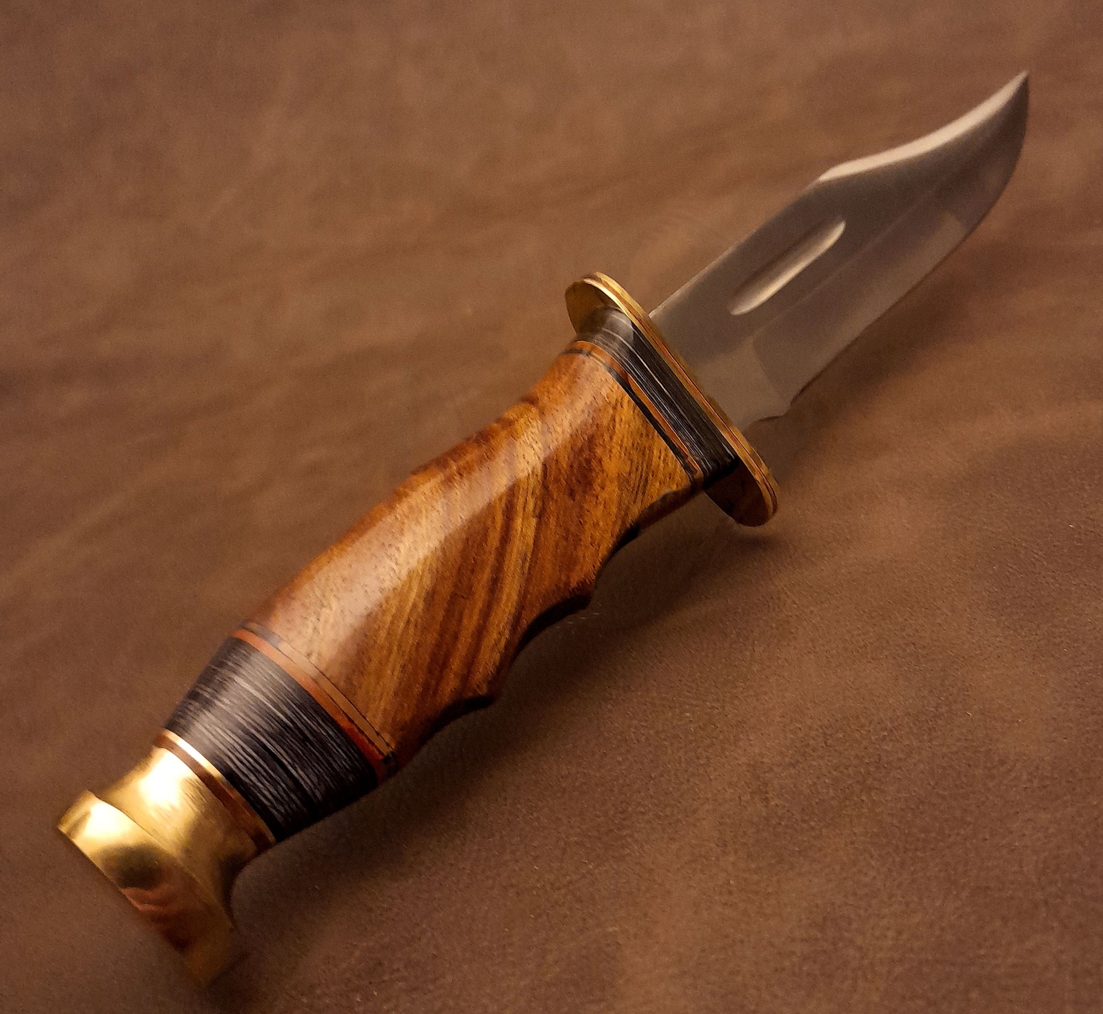 11.25″ Real Figured Burl Walnut Hardwood Fixed Blade Bowie Hunter EDC Knife