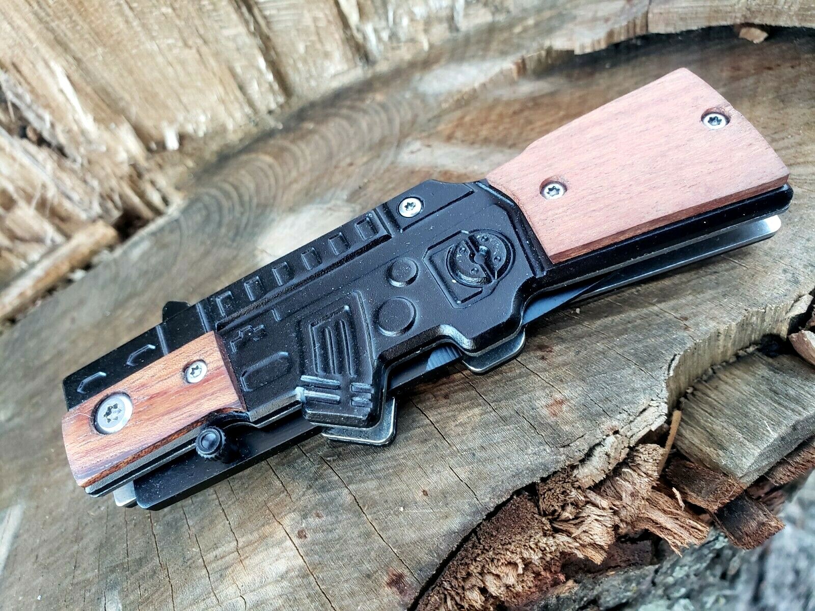 Machine Gun Serrated Pocket Knife Thumb Stud Legal EDC Navy Marines US Seller👀