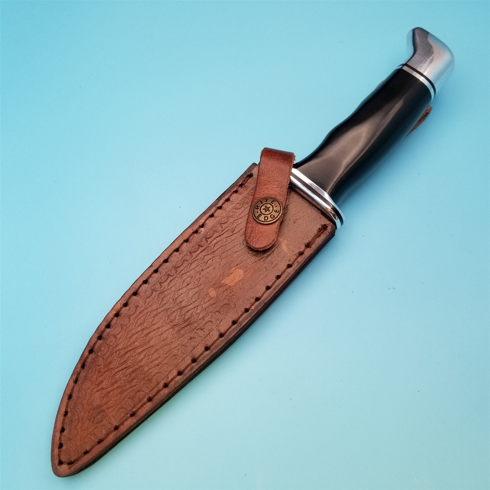 Knife Sheath Fixed Blade Leather Brown Basketweave Hunting Bowie 10.5″ x 6.75″