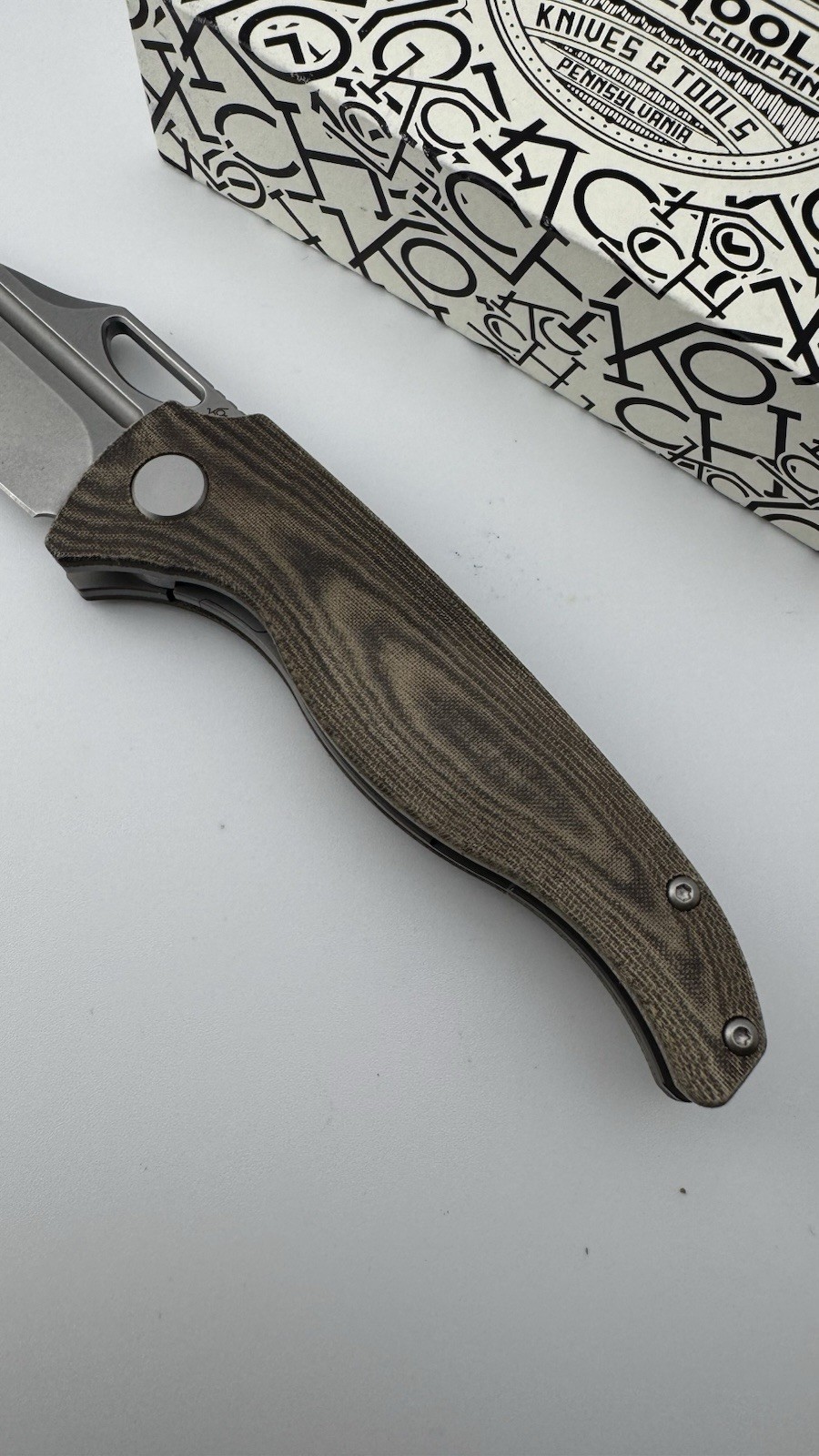 Urban EDC Koch Tools Pocket Knife Silver Stonewashed M390 Stainless Steel
