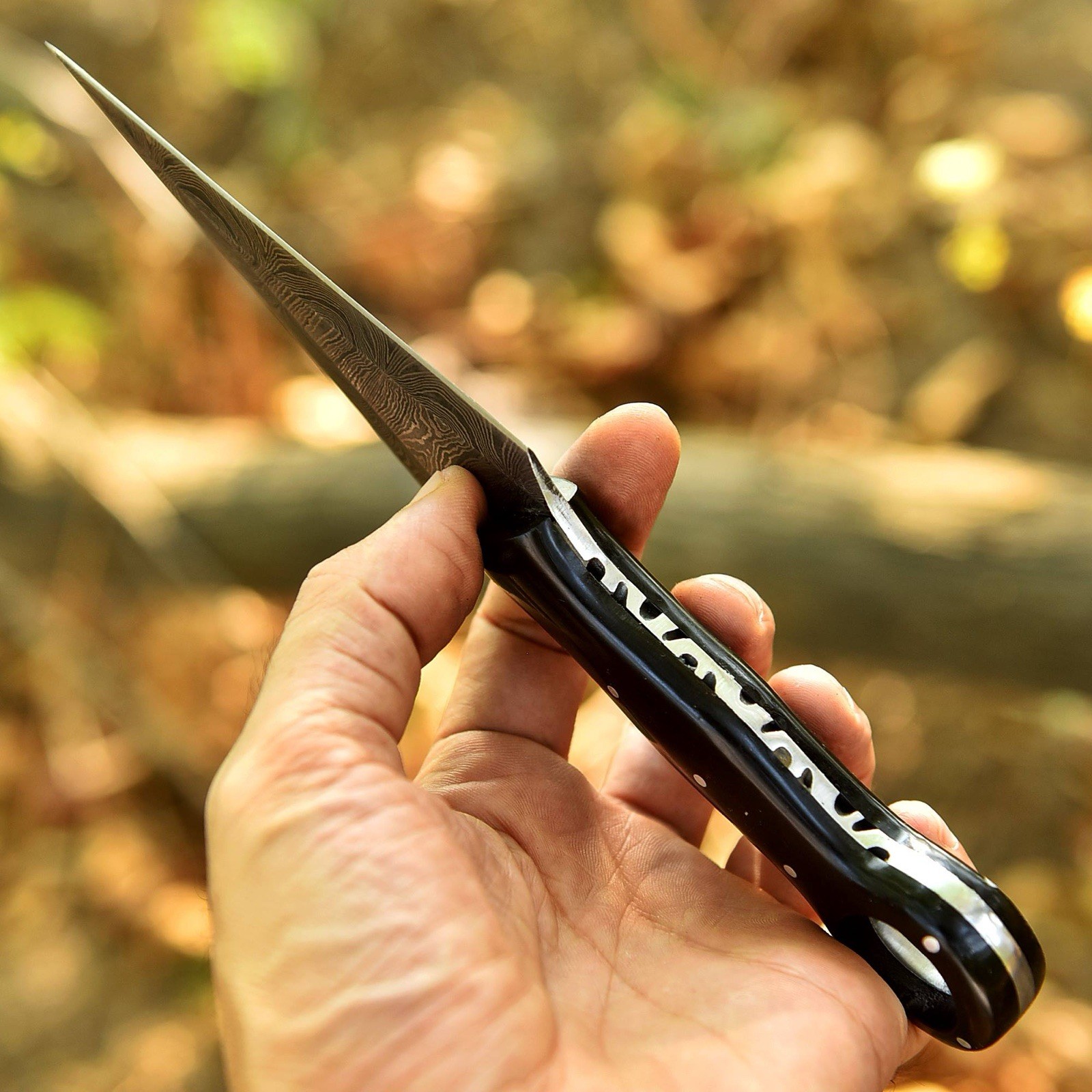 AUTHENTIC Double-Edge Damascus Needle Blade Dagger boot Knife EDC Throwing -Case