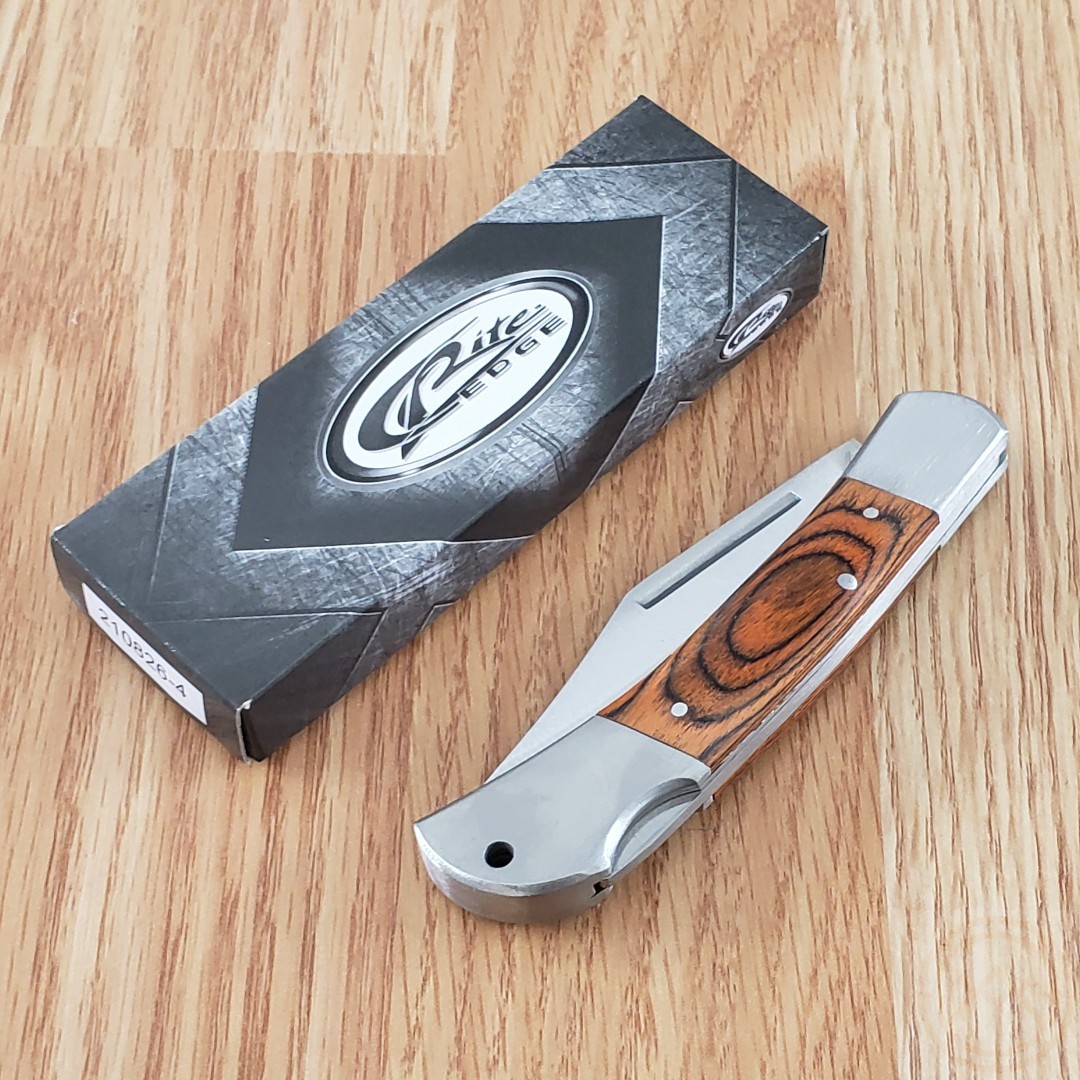 Lockback Folding Knife Stainless Steel Clip Point Blade Brown Pakkawood Handle