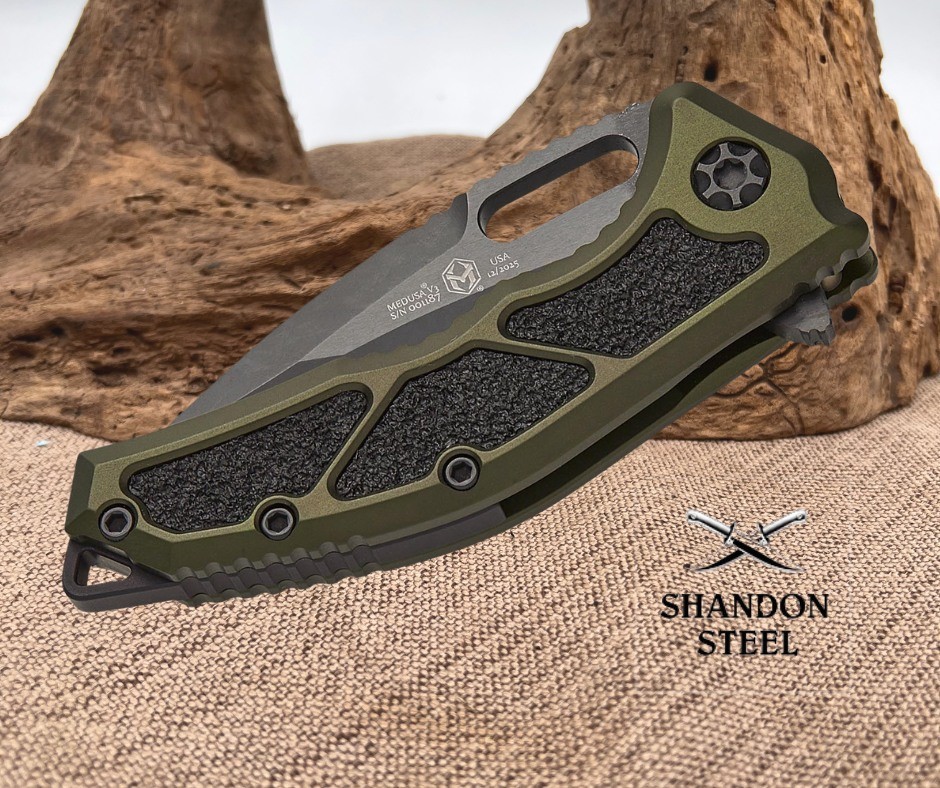Heretic Knives Medusa Manual Flipper – Tanto Blade / CPM-Magnacut Steel / Green