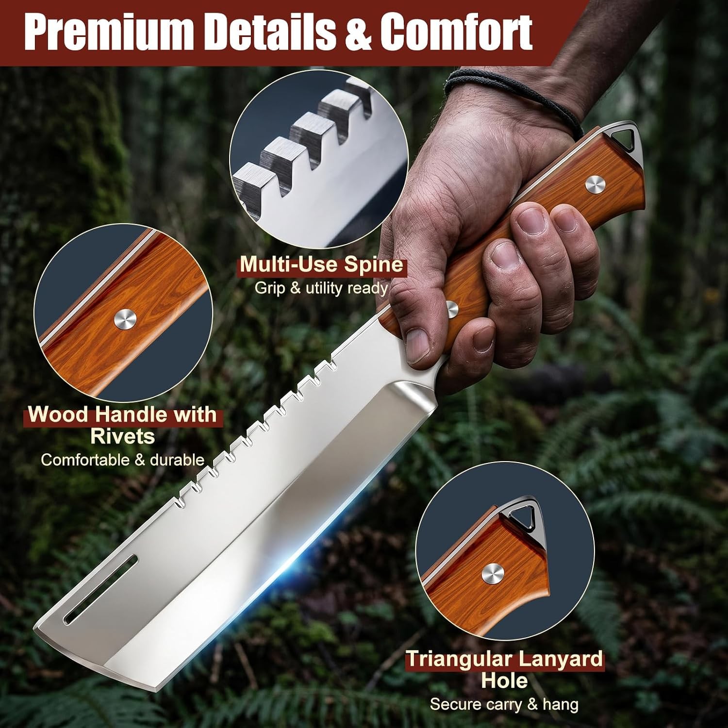 Full Tang Machete for Cutting Trees Heavy Duty Fixed Blade Knife with Sheath
