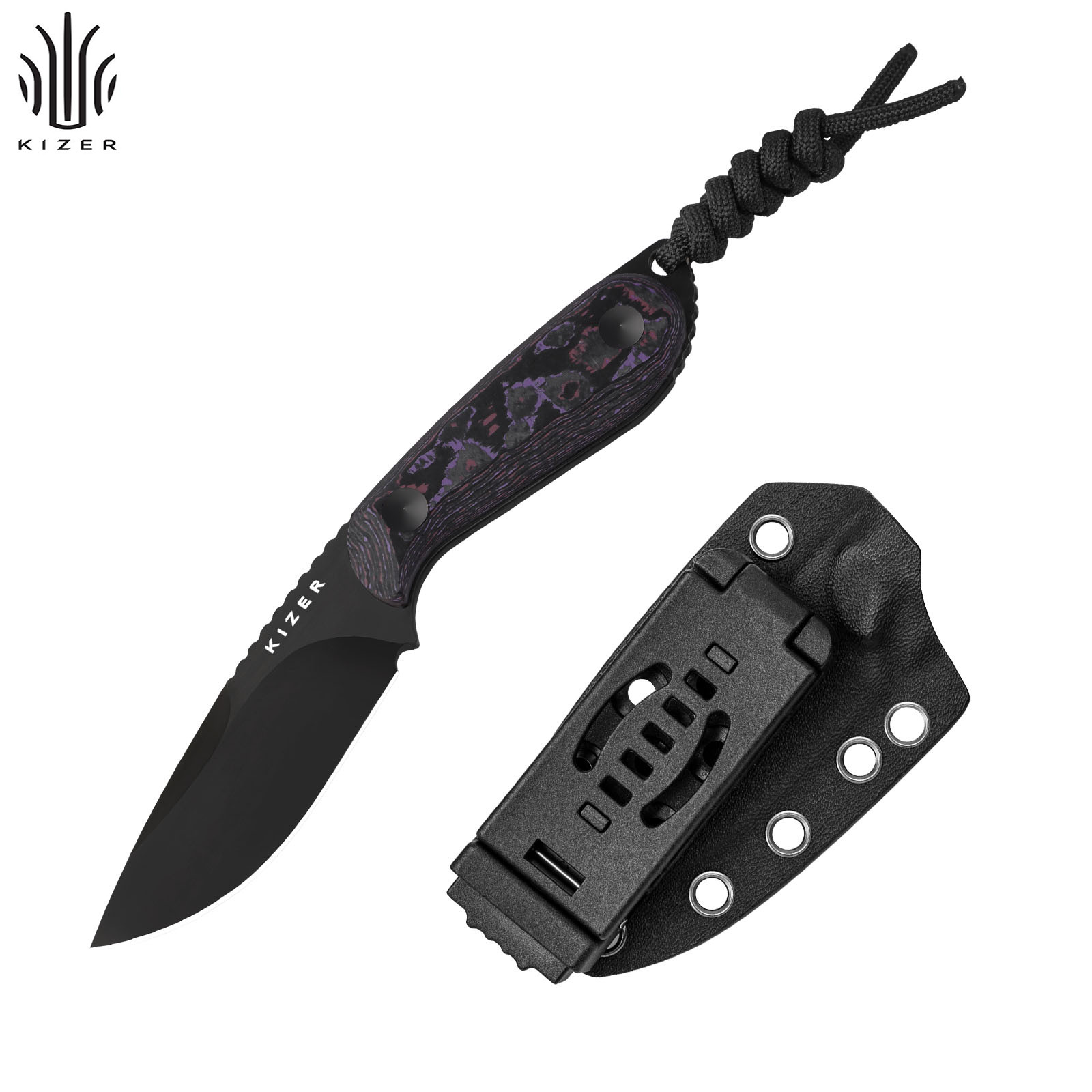 Kizer Buddy Fixed Knife Compact 4V Blade Fat Carbon Purple Haze Handle 1081A10