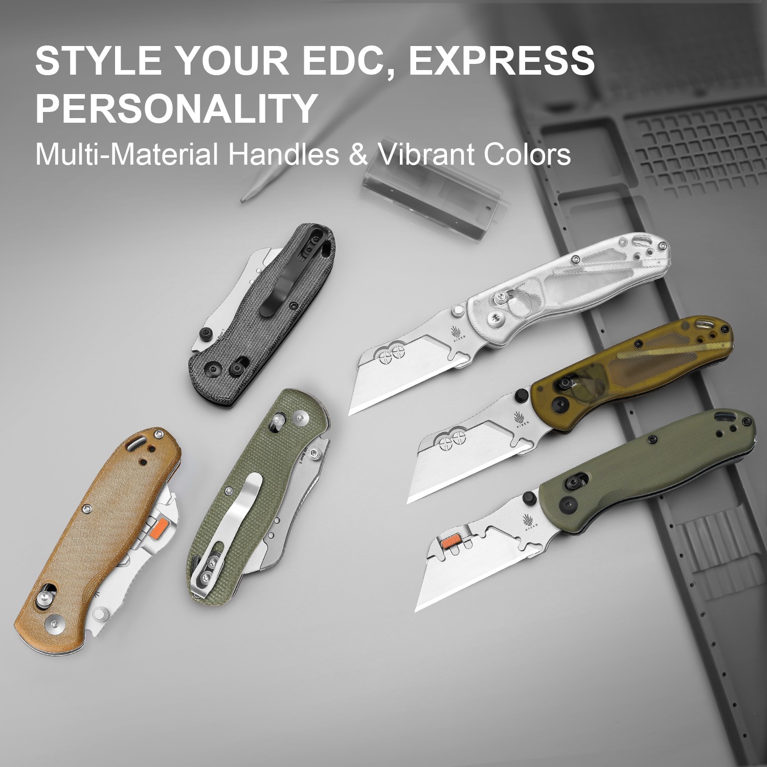Kizer Uti BEAR 2 Tool Free Utility Folding Pocket Knife Micarta Handle V3619JA7