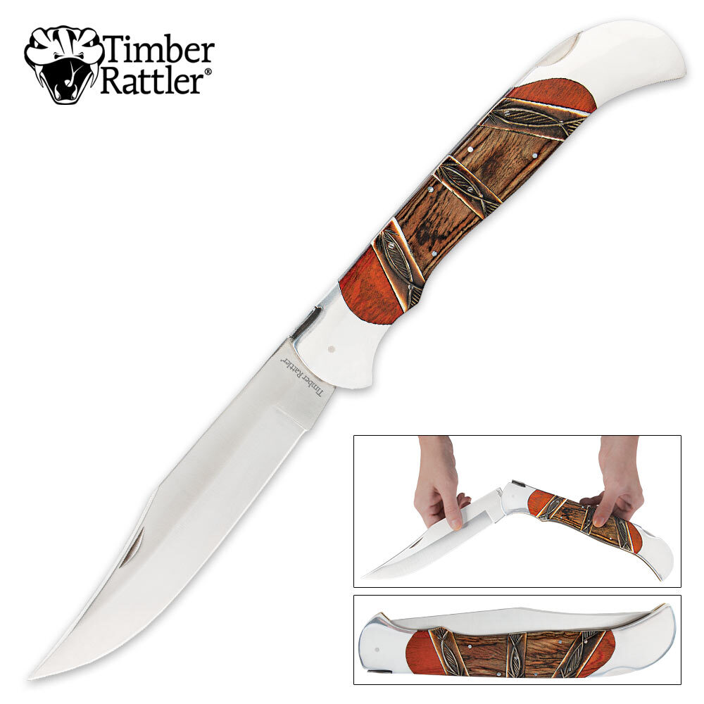 18″ GIANT FOLDING POCKET KNIFE Wood Camping Hunting Lockback Skinner Bowie Bone