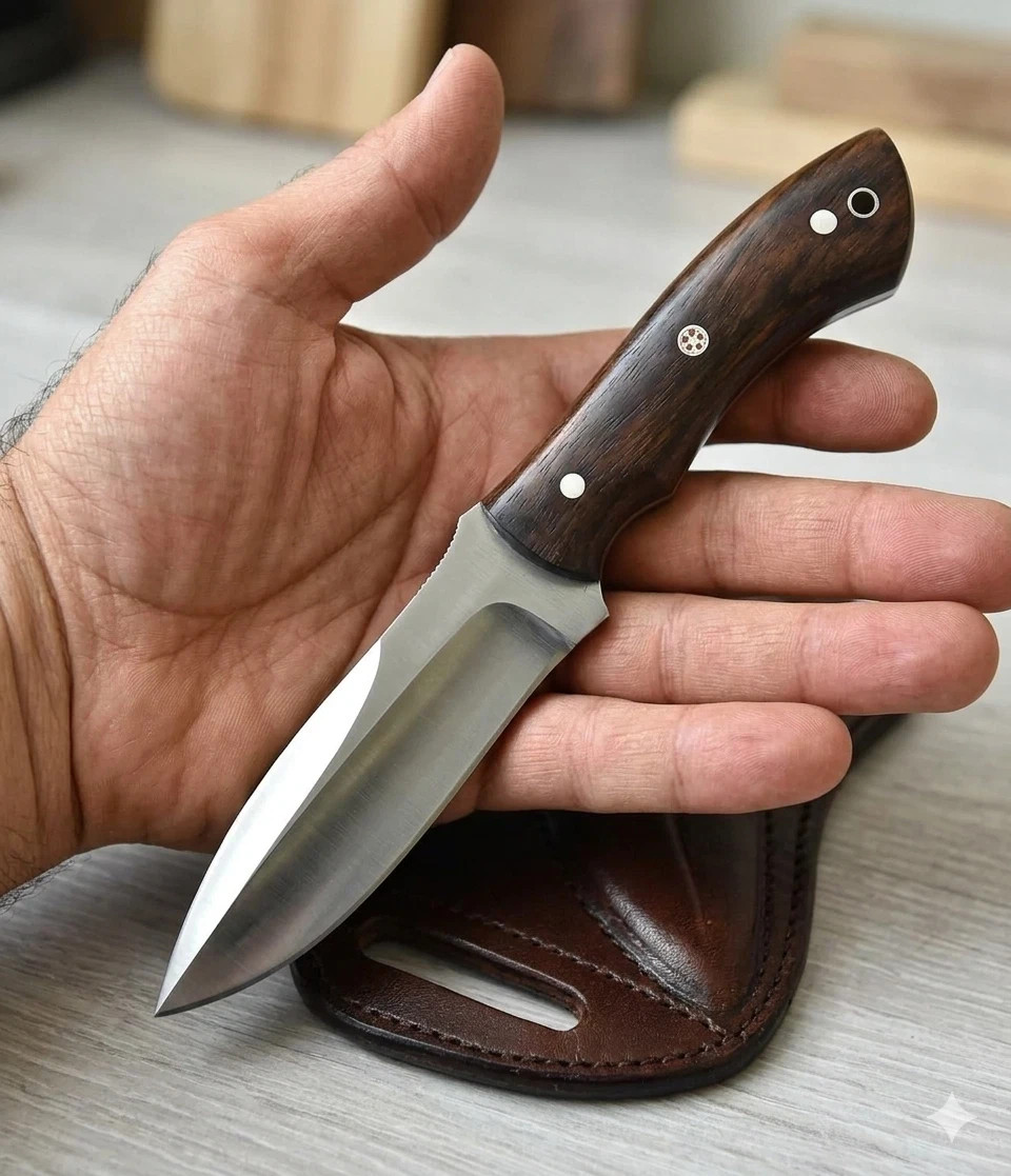 9″ Fixed Blade Hunting Knife Full Tang Rosewood Handle Bushcraft w/ Scout Sheath
