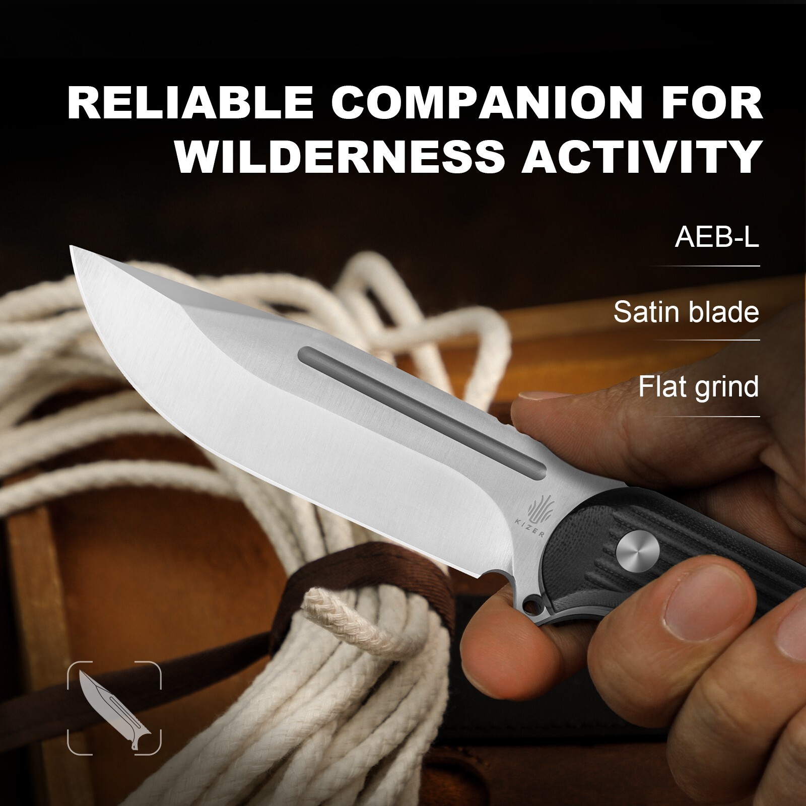 Kizer Ursa Major Clip Point Pocket Fixed Knife AEB-L Blade G10 Handle + Sheath