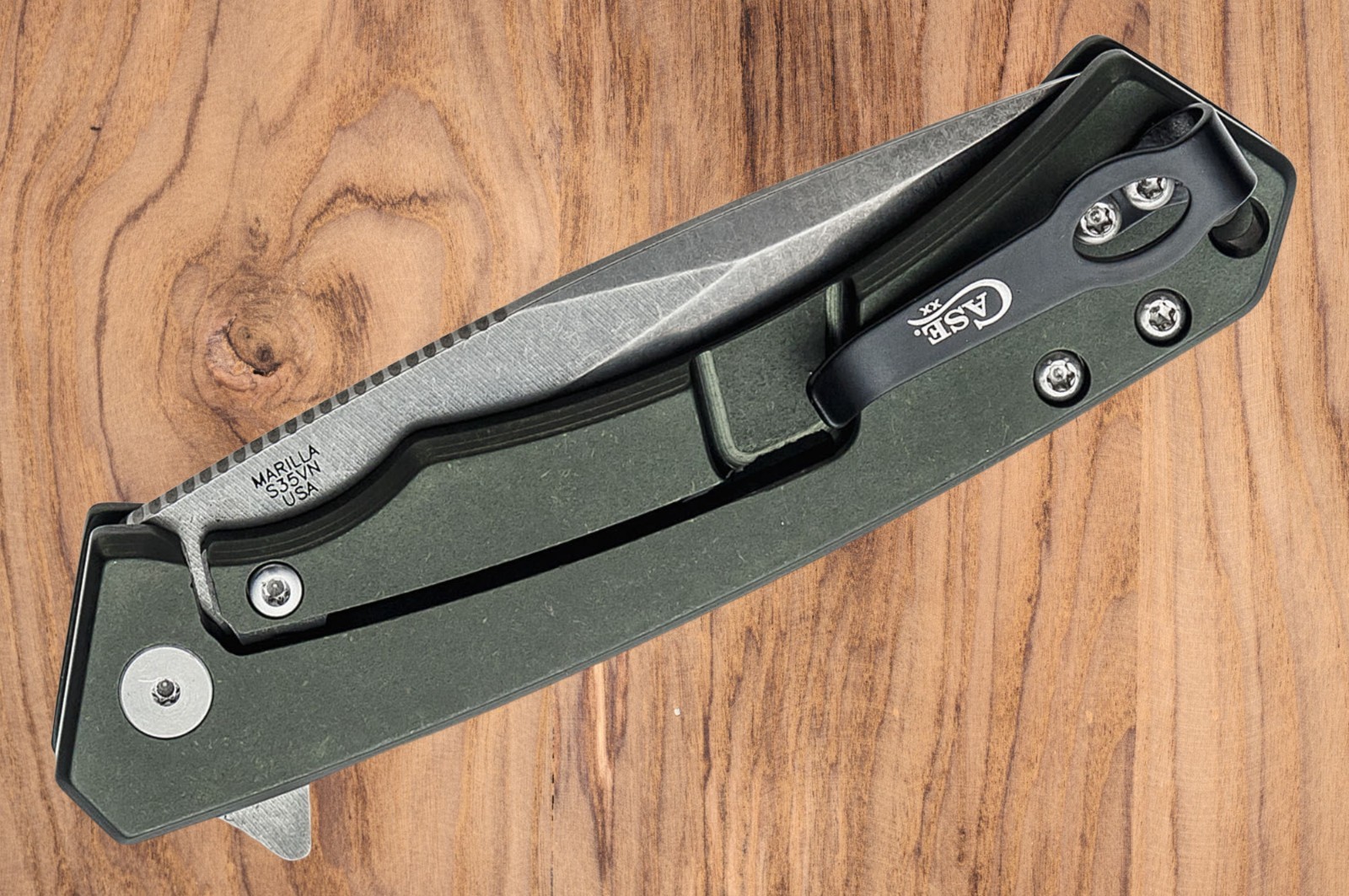 CASE XX 25883 MARILLA FLIPPER KNIFE CPM-S35VN OD GREEN ALUMINUM with G10 INLAY