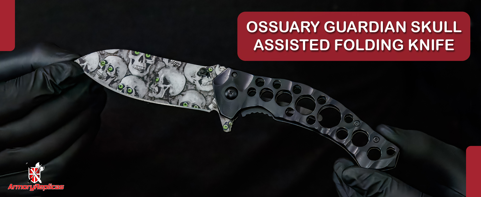 8.25″ Skull Manual Force Stainless Steel Spring Assist Folding Knife,Black Blade