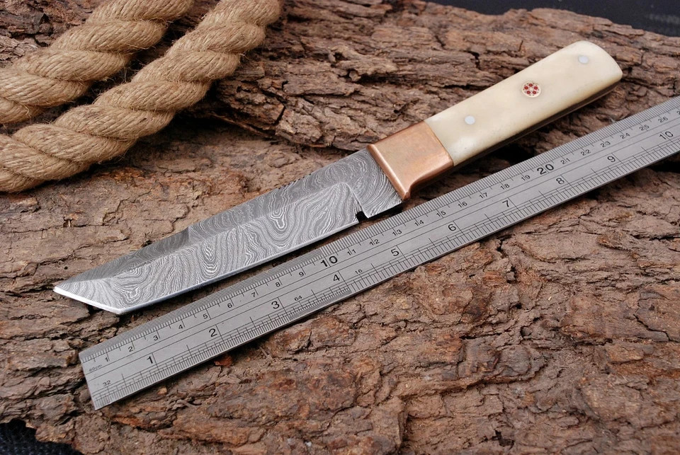 Custom Hand Made Forged Damascus Steel Fix Blade Hunting Tanto Knife UU 2005