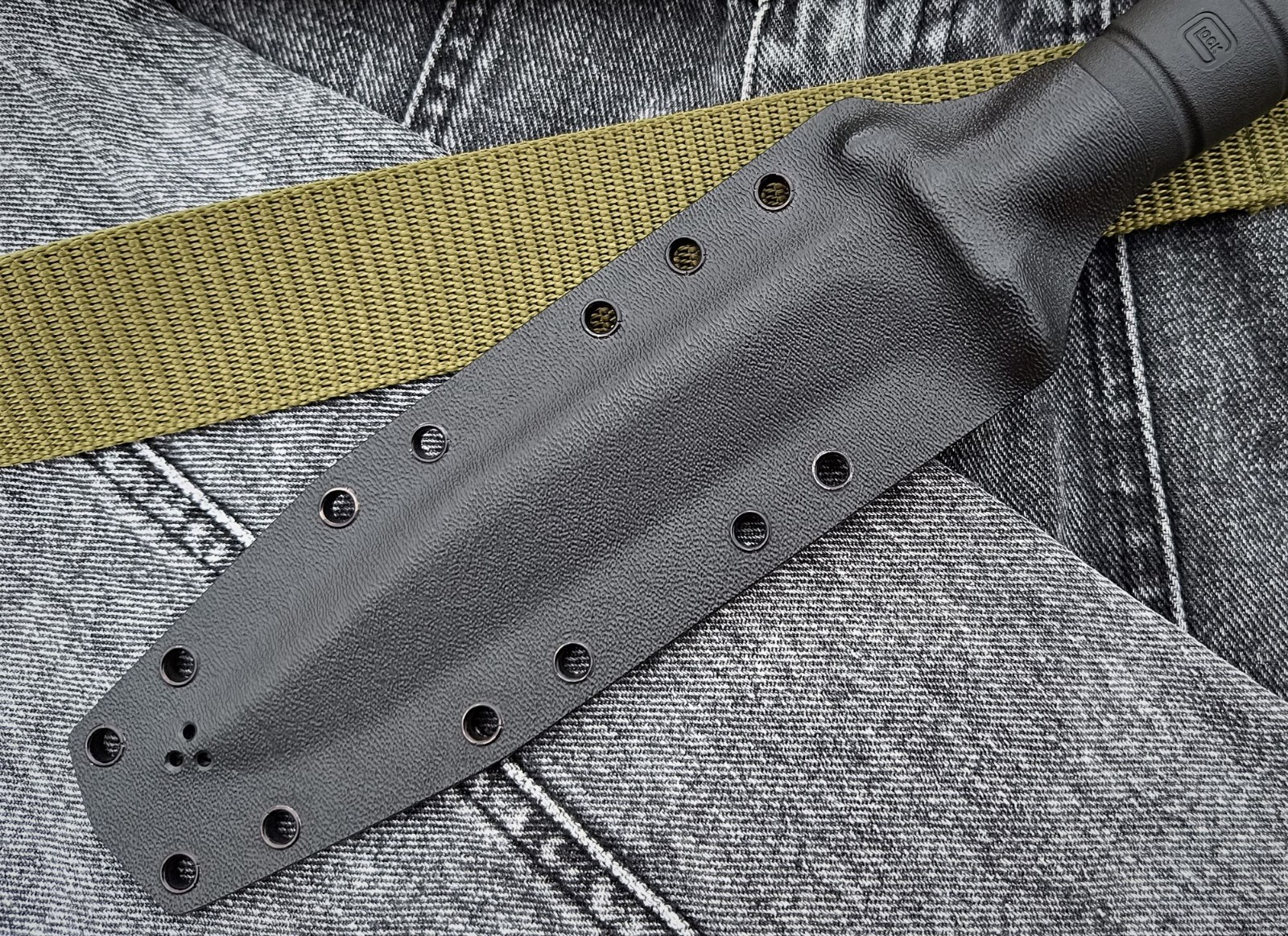 Custom black kydex sheath for a knife Glock 78/81 Scabbard with attachment.