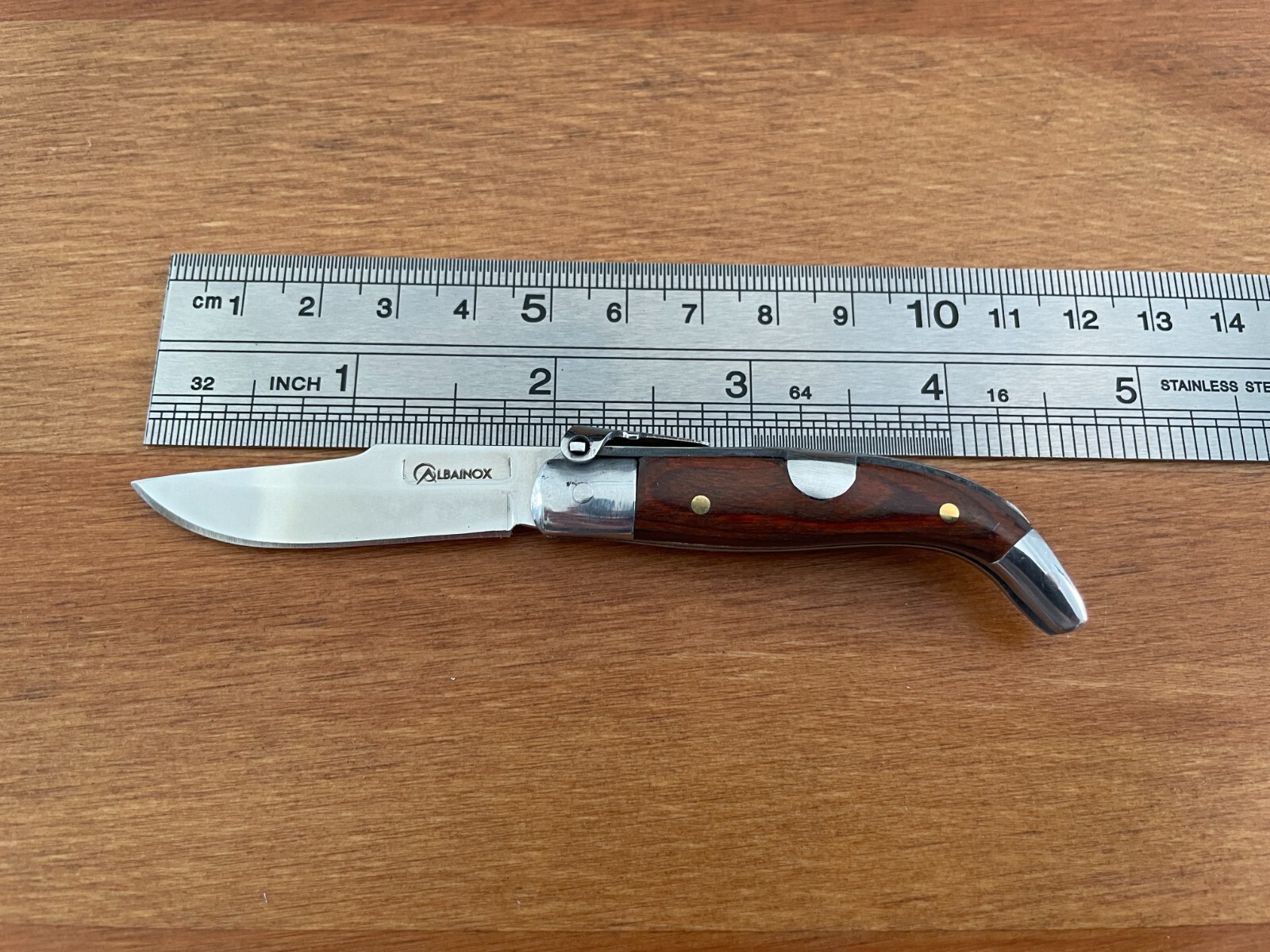 2” Spanish Navaja Teja Albacete Pocket Knife Red Stamina Wood Scales – US Seller