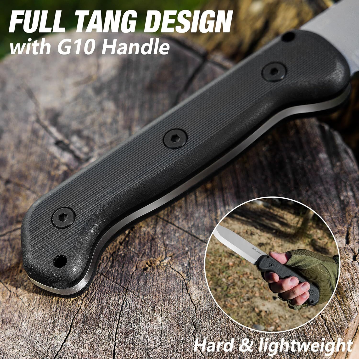 FLISSA 9″ Fixed Blade Knife, D2 Steel Leather Sheath Included Drop Point NEW