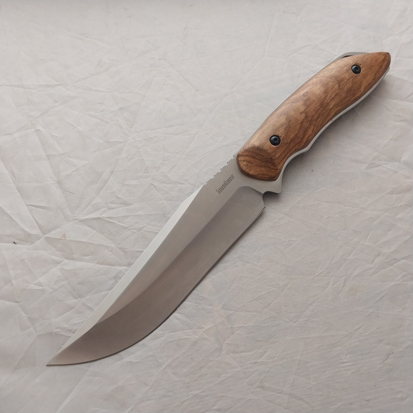 Kershaw Large Hunting Wood Stainless Steel Fixed Blade Knife w/ Sheath 1418