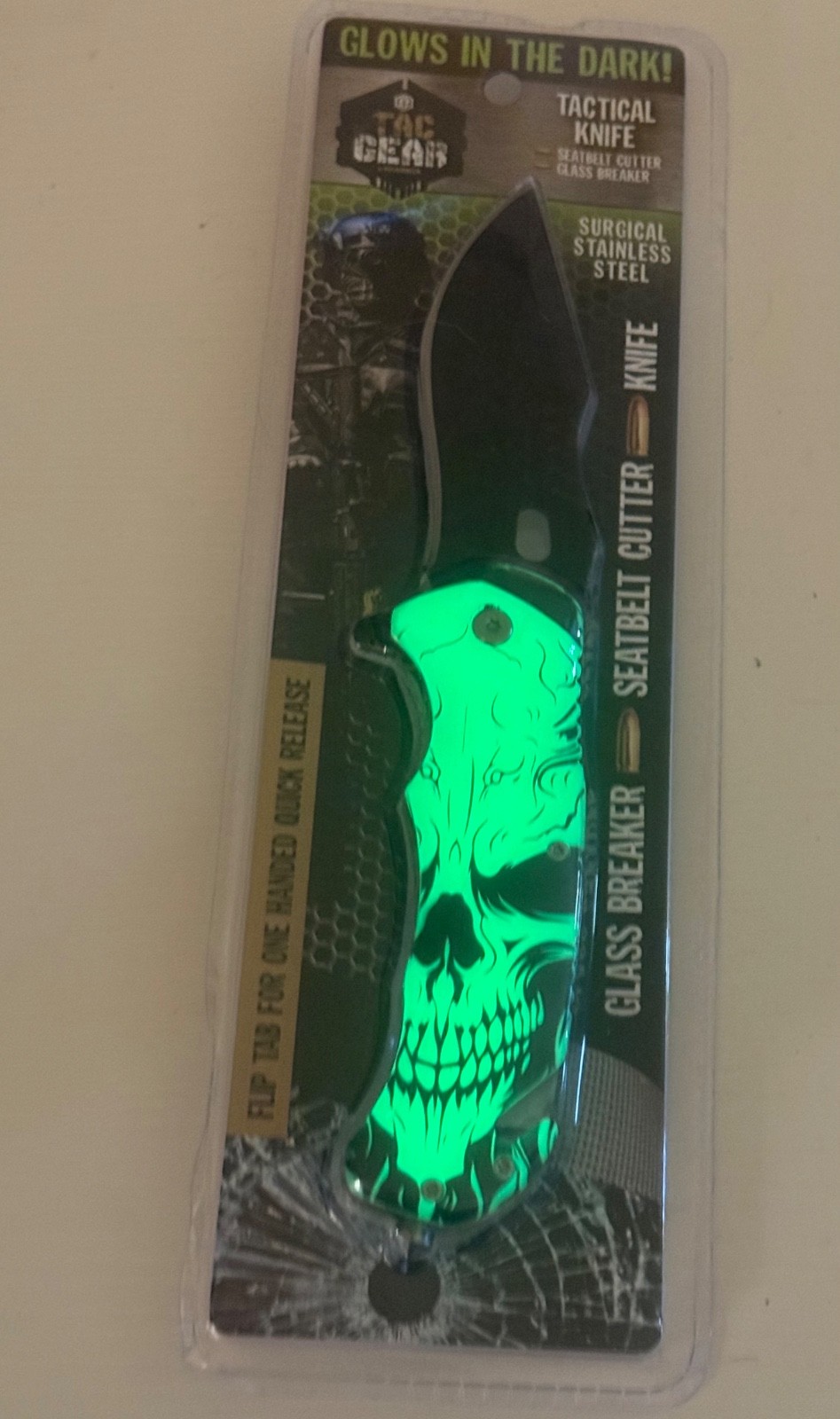 Glow In The Dark Tactical Knife with Pocket Clip & Bottle Opener Choose Style
