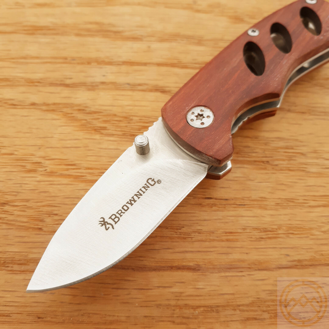 Browning Small Folding Knife 2″ 440 Steel Drop Point Blade Cocobolo Wood Handle