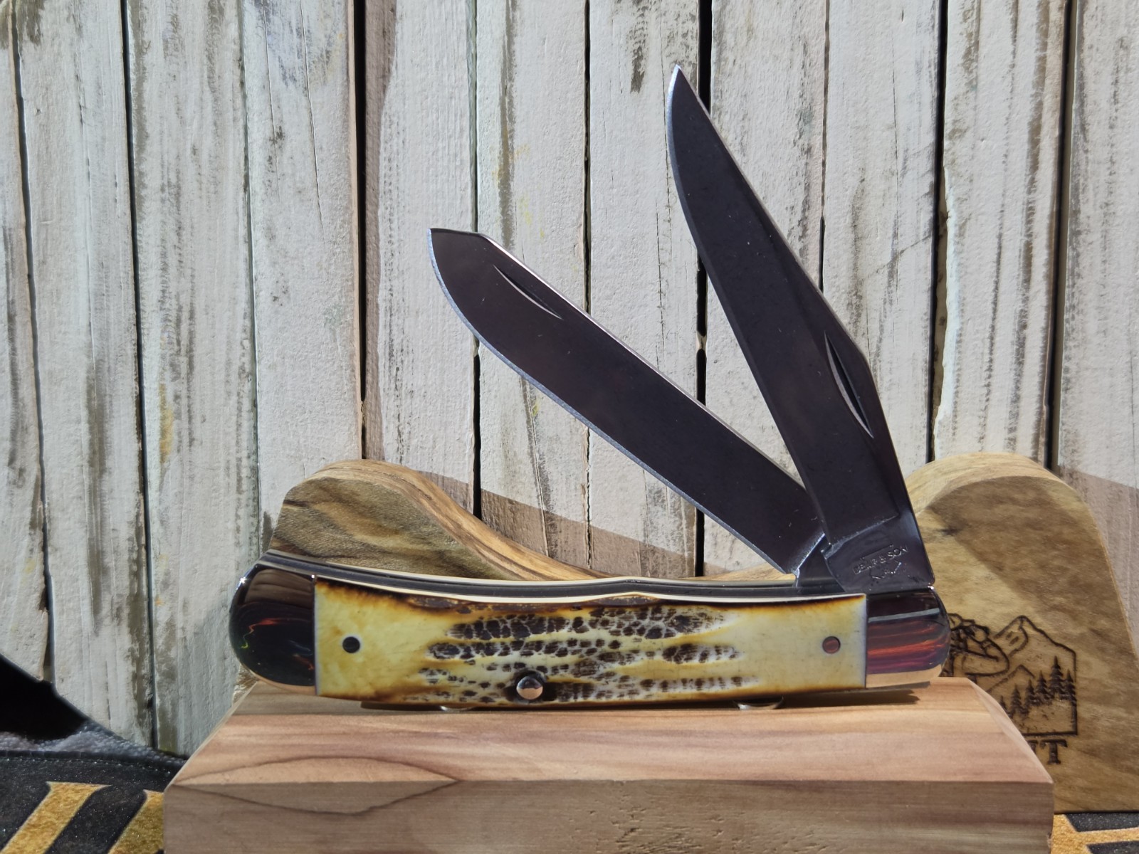 Bear & Son Cutlery USA India Stag Full Size Trapper Knife with Box New