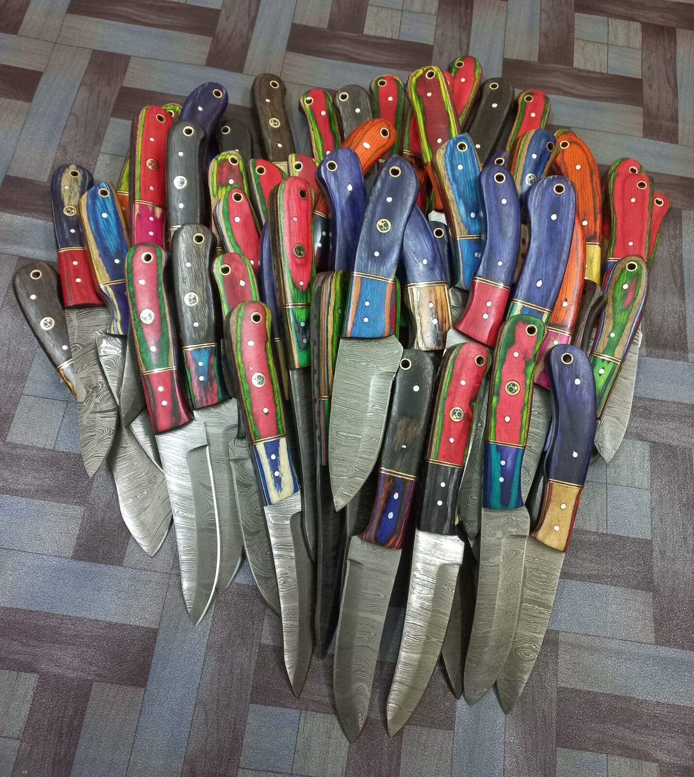 20 Pcs Lot 8″ Damascus Steel Hunting Camping Skinner knife with Leather Sheath