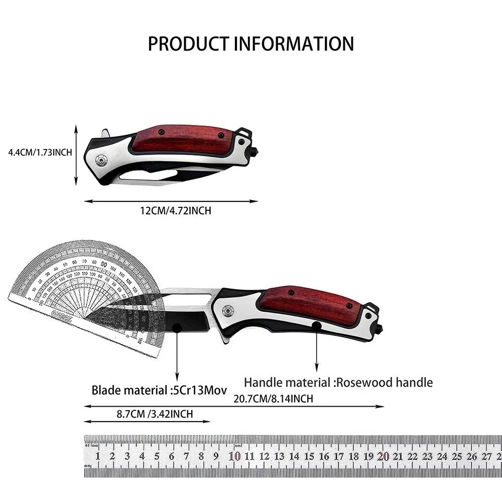 8.2”Wood Black Tactical Spring Assisted Open Blade Folding Pocket Knife Hunting
