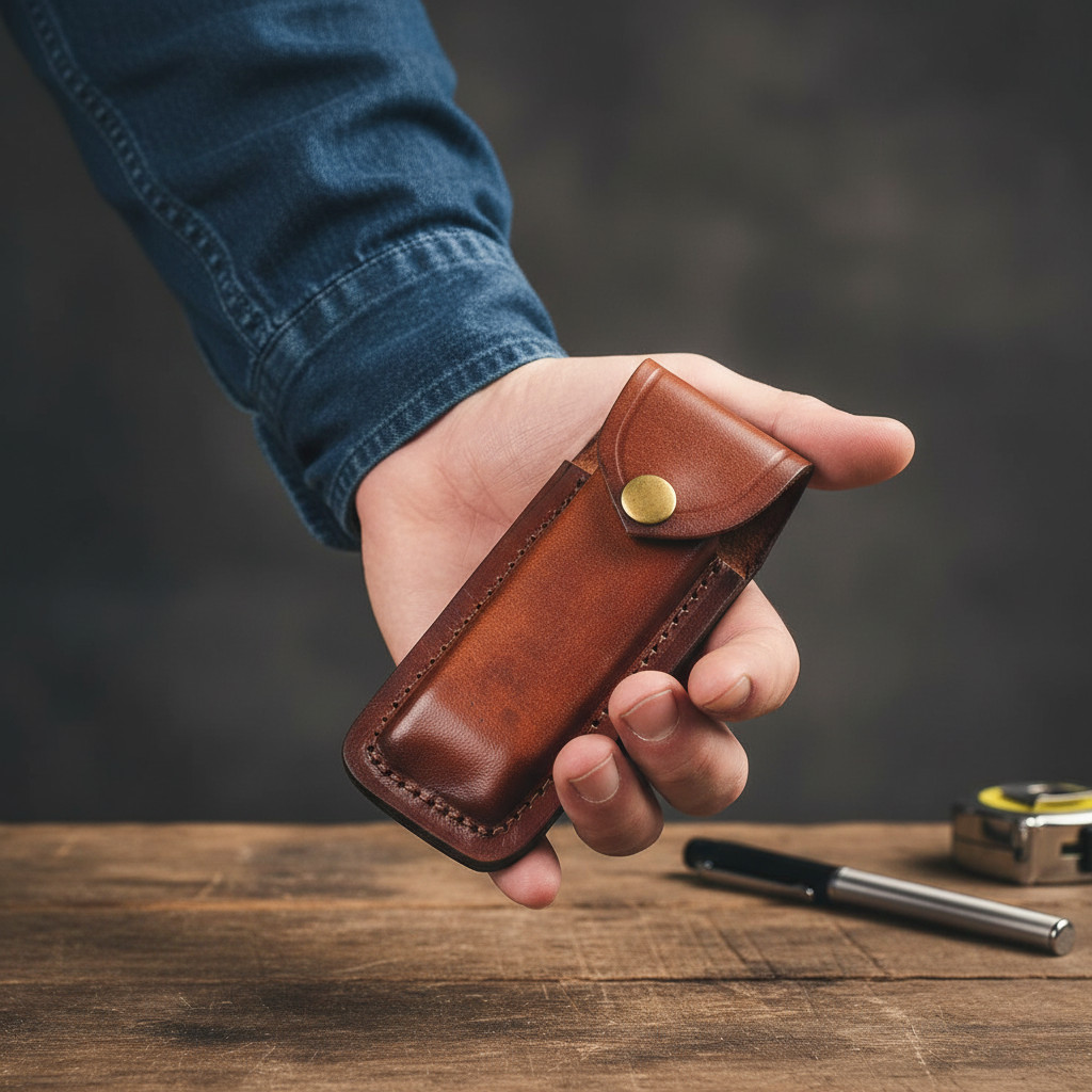 Custom Leather Vertical Sheath for Buck 110 Folding Knife 5.5″ Belt Pouch