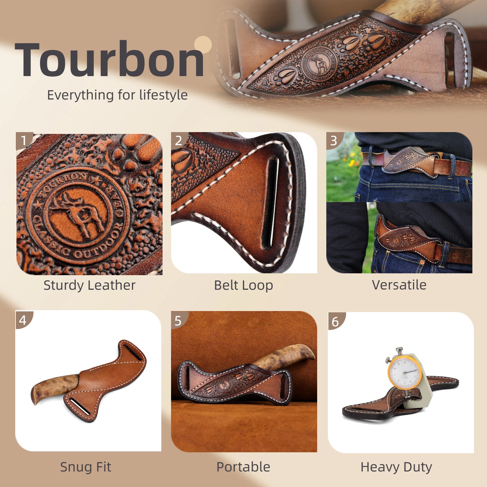 TOURBON Leather Fixed Blade Knife Sheath Slanted Pancake Belt Holster Hunting US