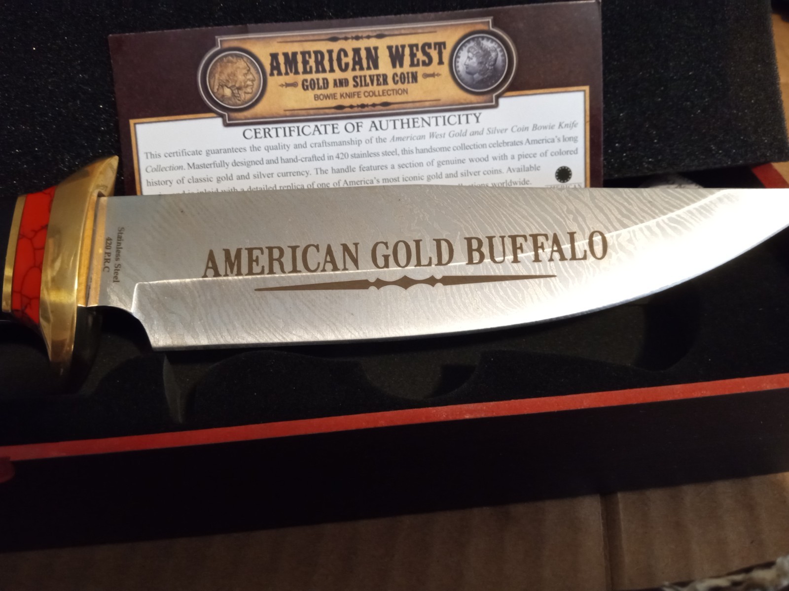 American West Gold and Silver Coin Bowie Knife Collection 7″ Blade Knife & Box