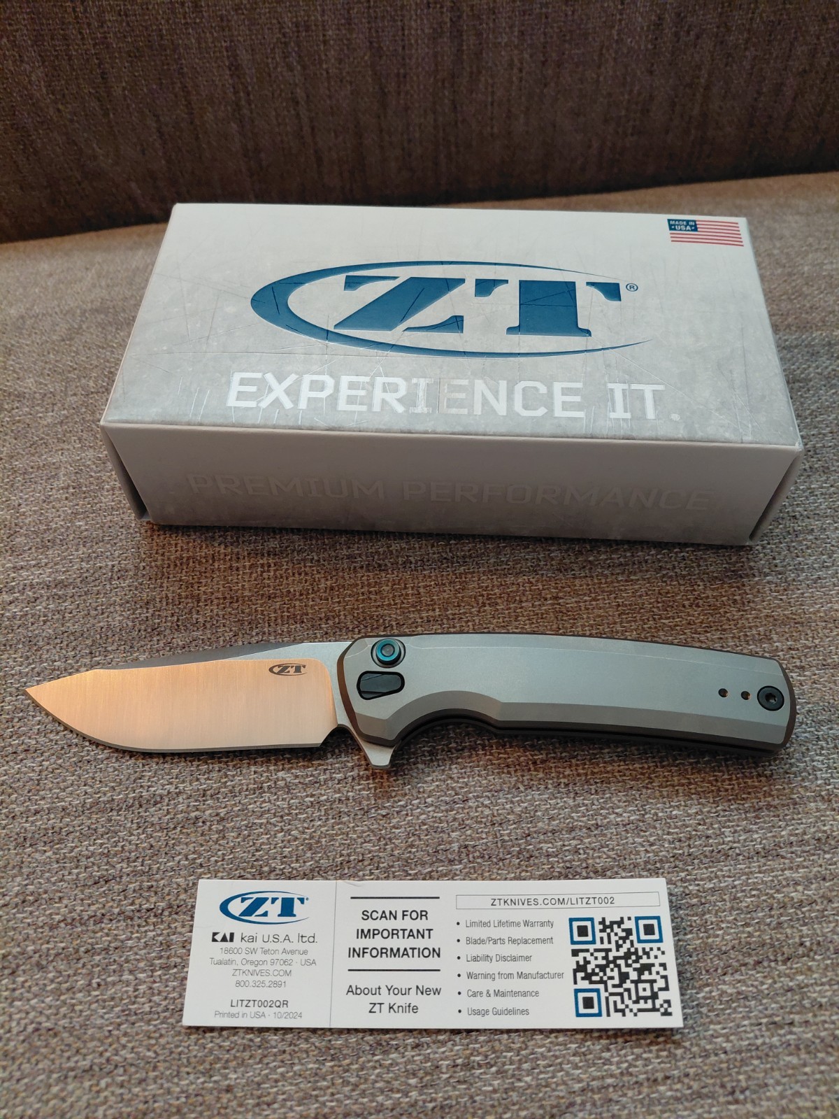 Zero Tolerance 0044 CPM S45VN Titanium Button Lock Manual Drop Point Knife