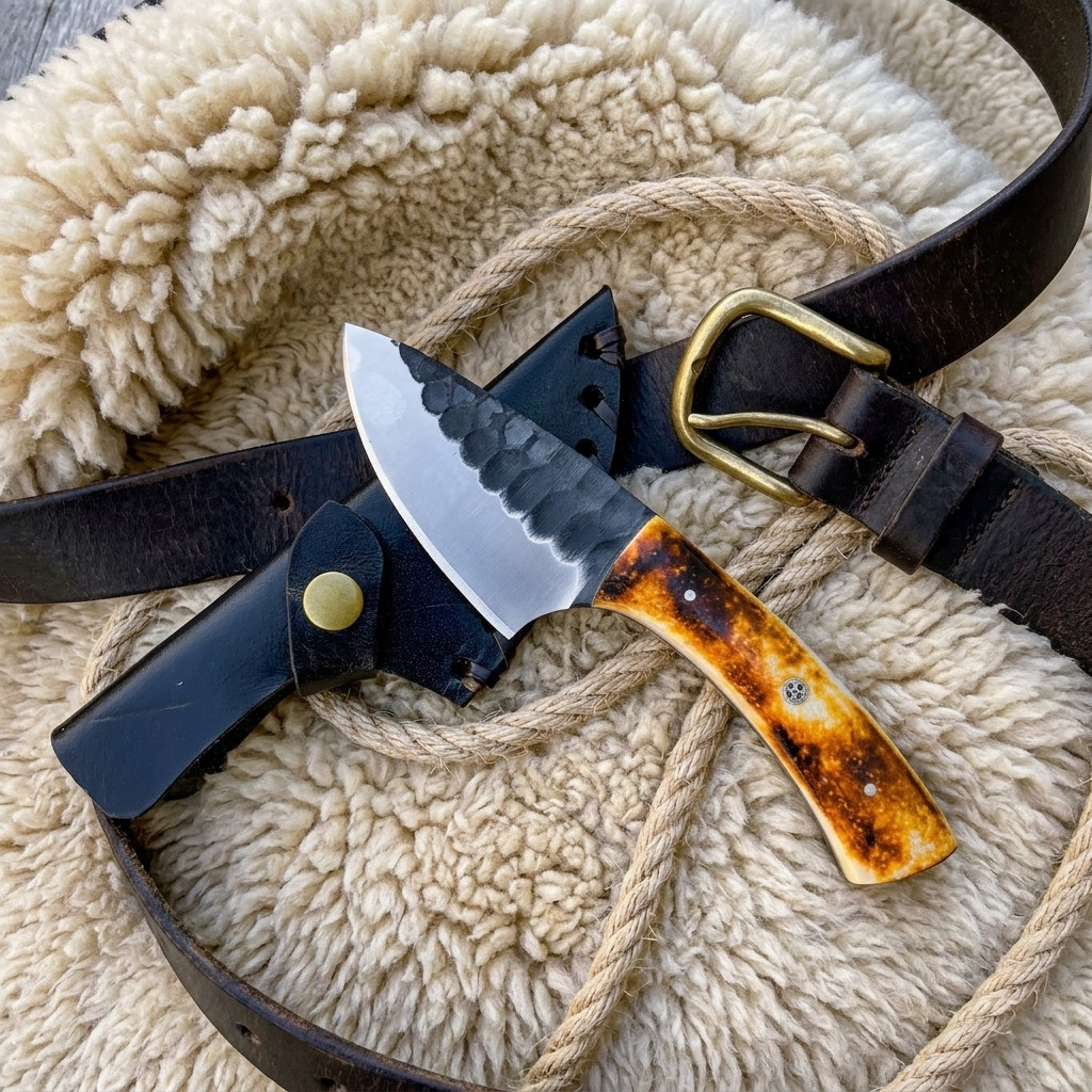 7inch Skinner Hunting Knife with Sheath, Forged Blade EDC Bone Handle
