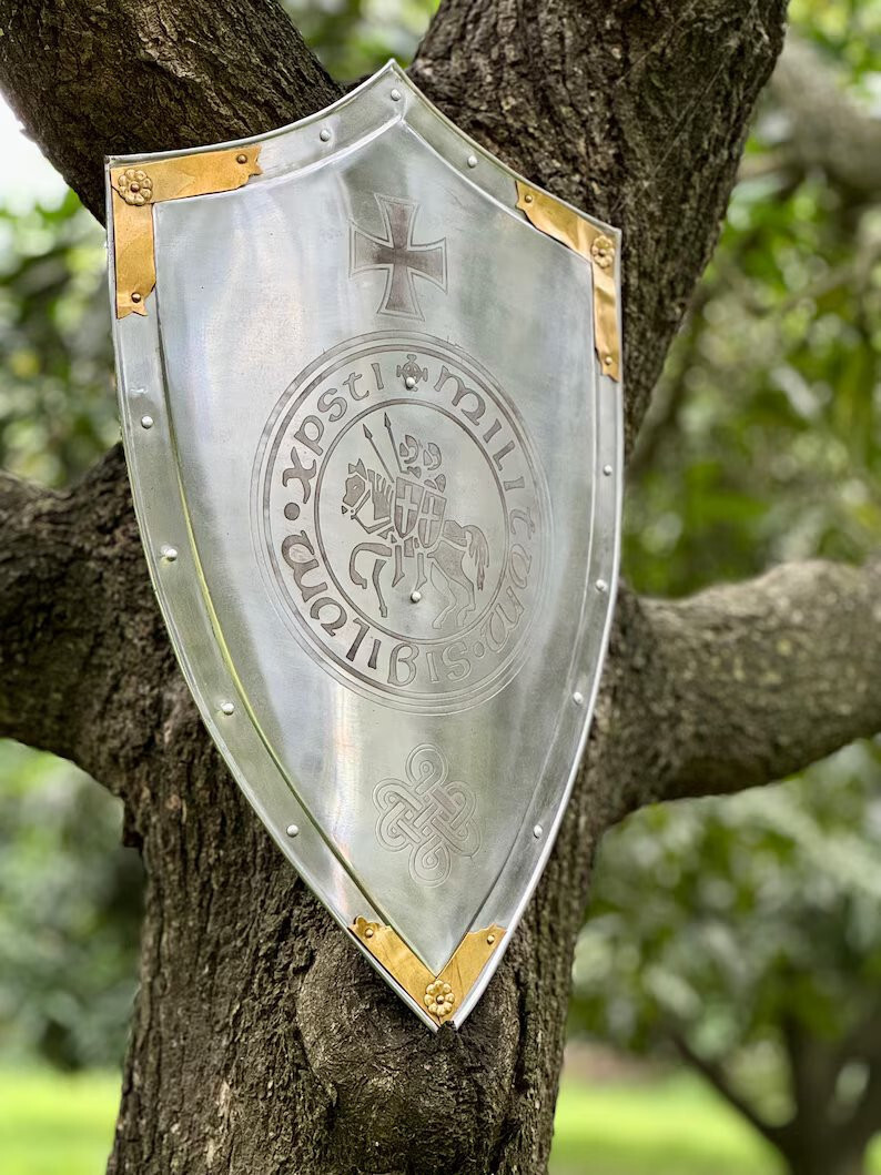 24» Templar Heater Shield a Knight’s Cross Design for LARP & Christmas Gift