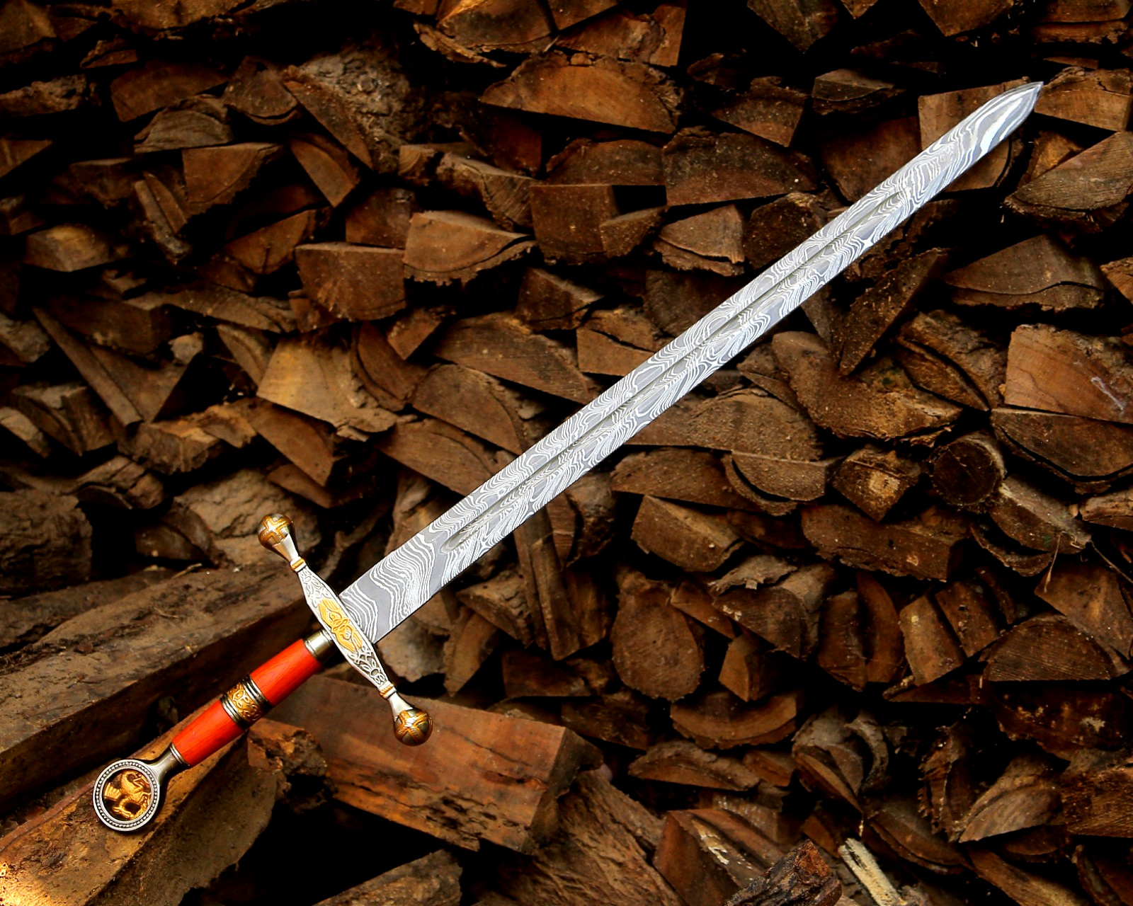 Hand Forged Damascus Templar Sword Medieval Crusader Longsword Collectors Gift