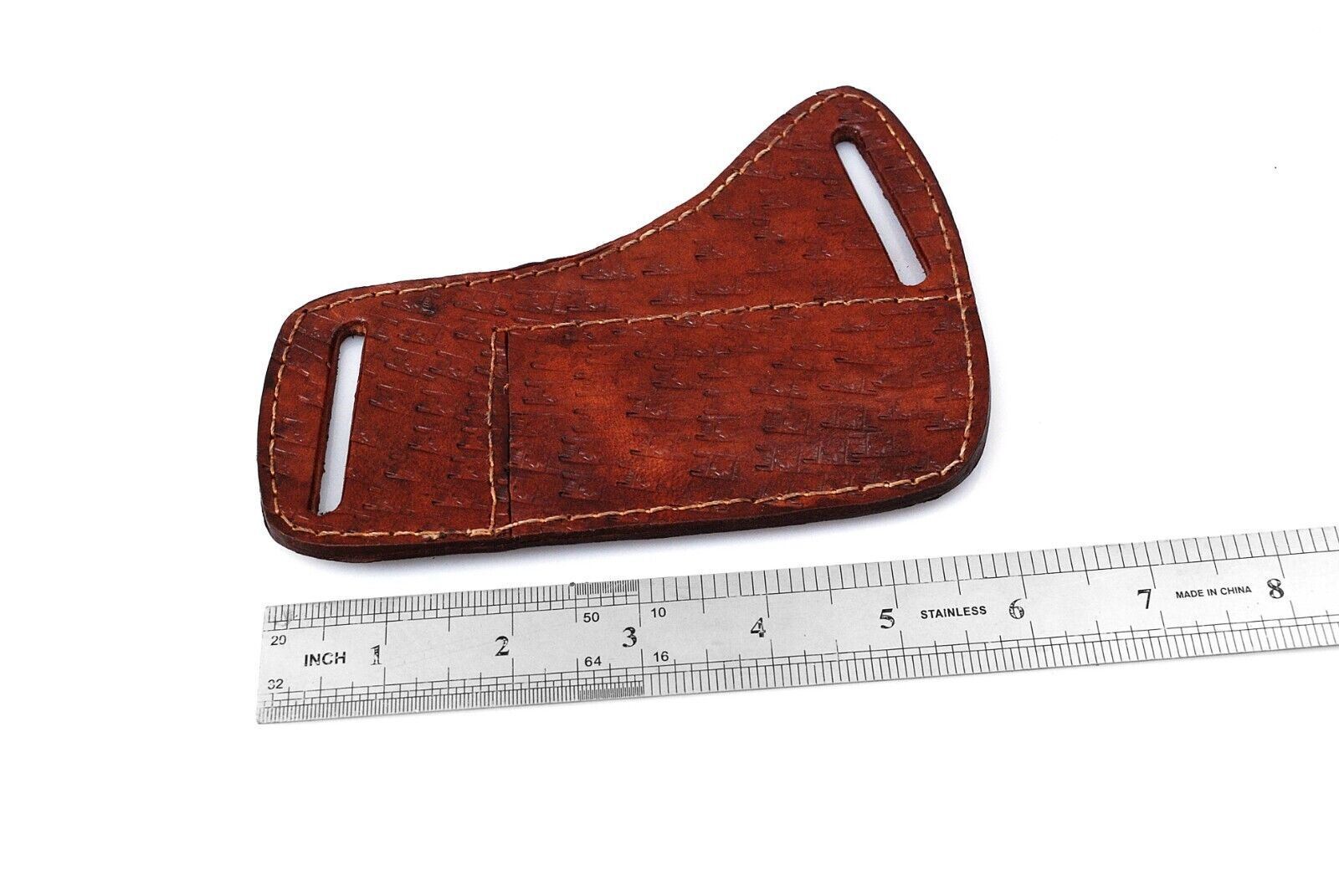 HANDMADE LEATHER ENGRAVED HORIZONTAL 6″ SHEATH FOR FOLDING POCKET KNIFE BUCK 110