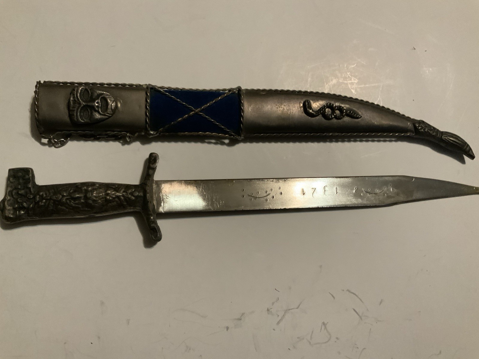 Vintage Greek Dagger Blue Marked 1821 On Blade