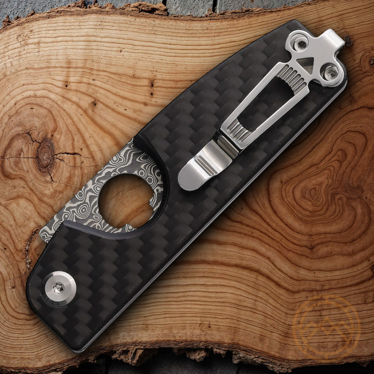 Daggerr Knives Cigar Folding Knife 2.75 Damascus Steel Blade Carbon Fiber Handle