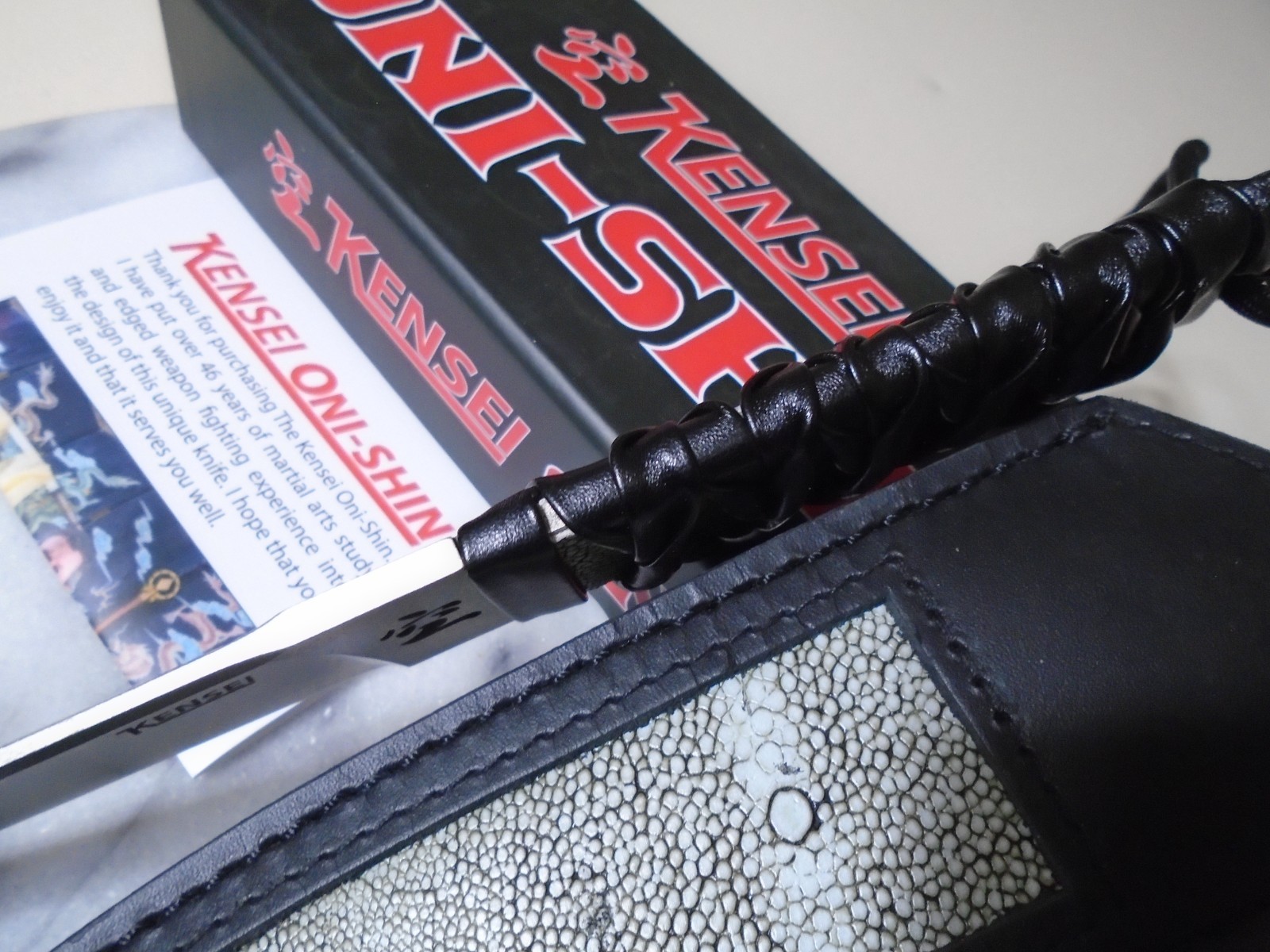 Kensei Oni-Shin Full Tang Japanese Tanto Fixed Blade Knife KE011 Leather Sheath