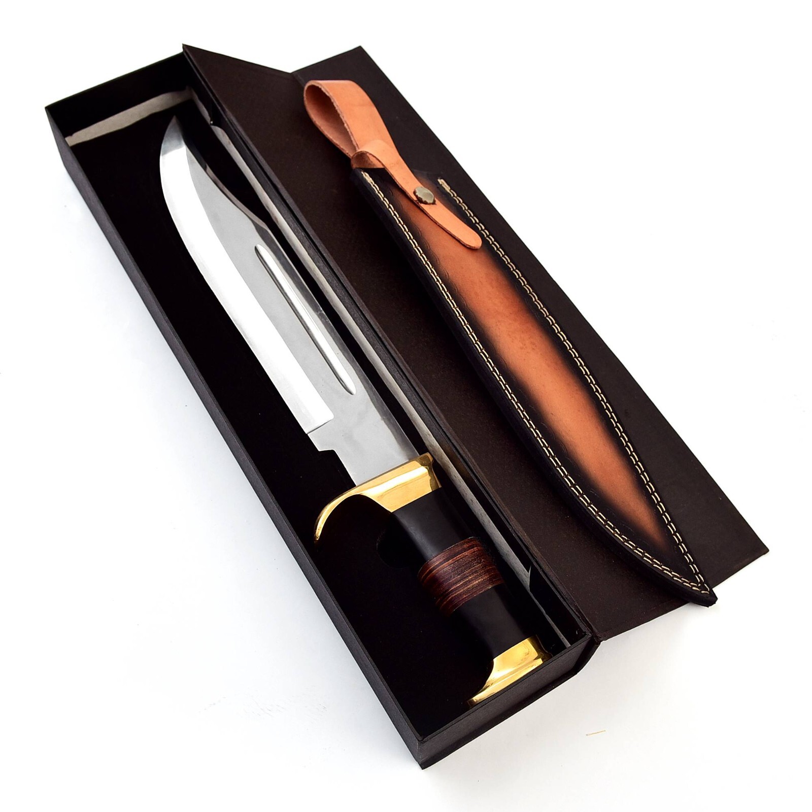 18 Inch High Carbon Steel Hunting Bowie Knife with leather sheath , Gift Pack