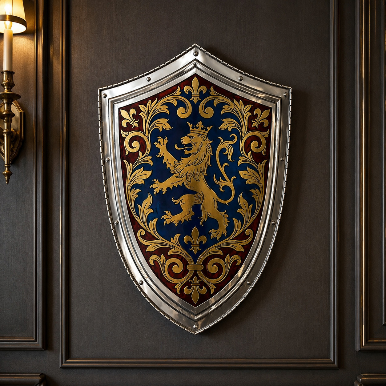Medieval Handcrafted Heraldic Lion Shield Etched Steel Knight Armor Wall Decor