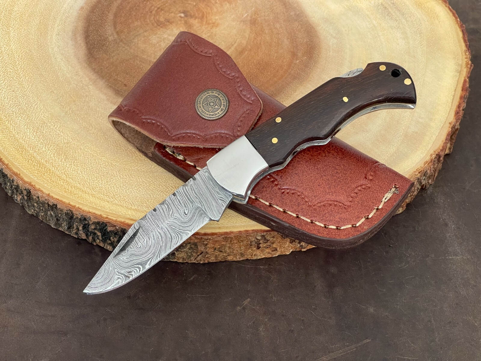 Handmade Damascus Folding Pocket Knife With Small Defects 6.5″ (See Description)