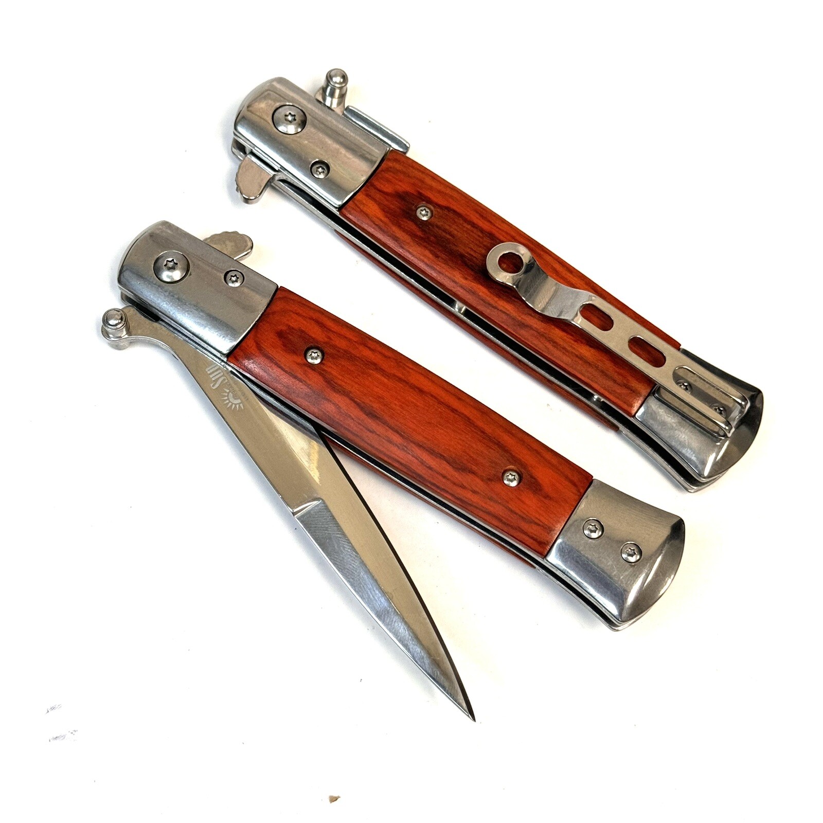 Wood Spring Assisted Open Blade Folding Pocket Knife with Clip 9”