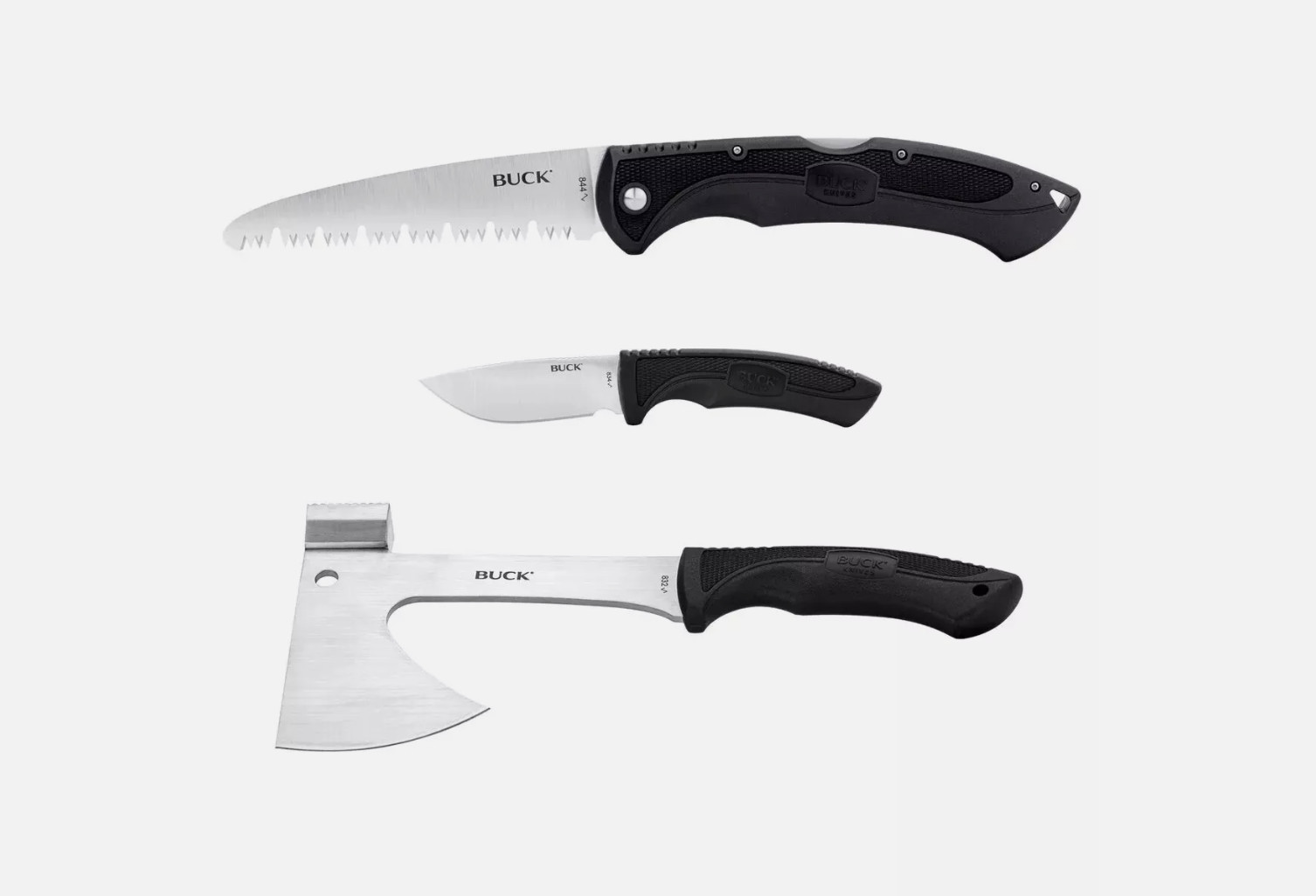BUCK Knives Camp Kit Folding Saw, Fixed Blade Knife with Sheath, Axe with Sheath