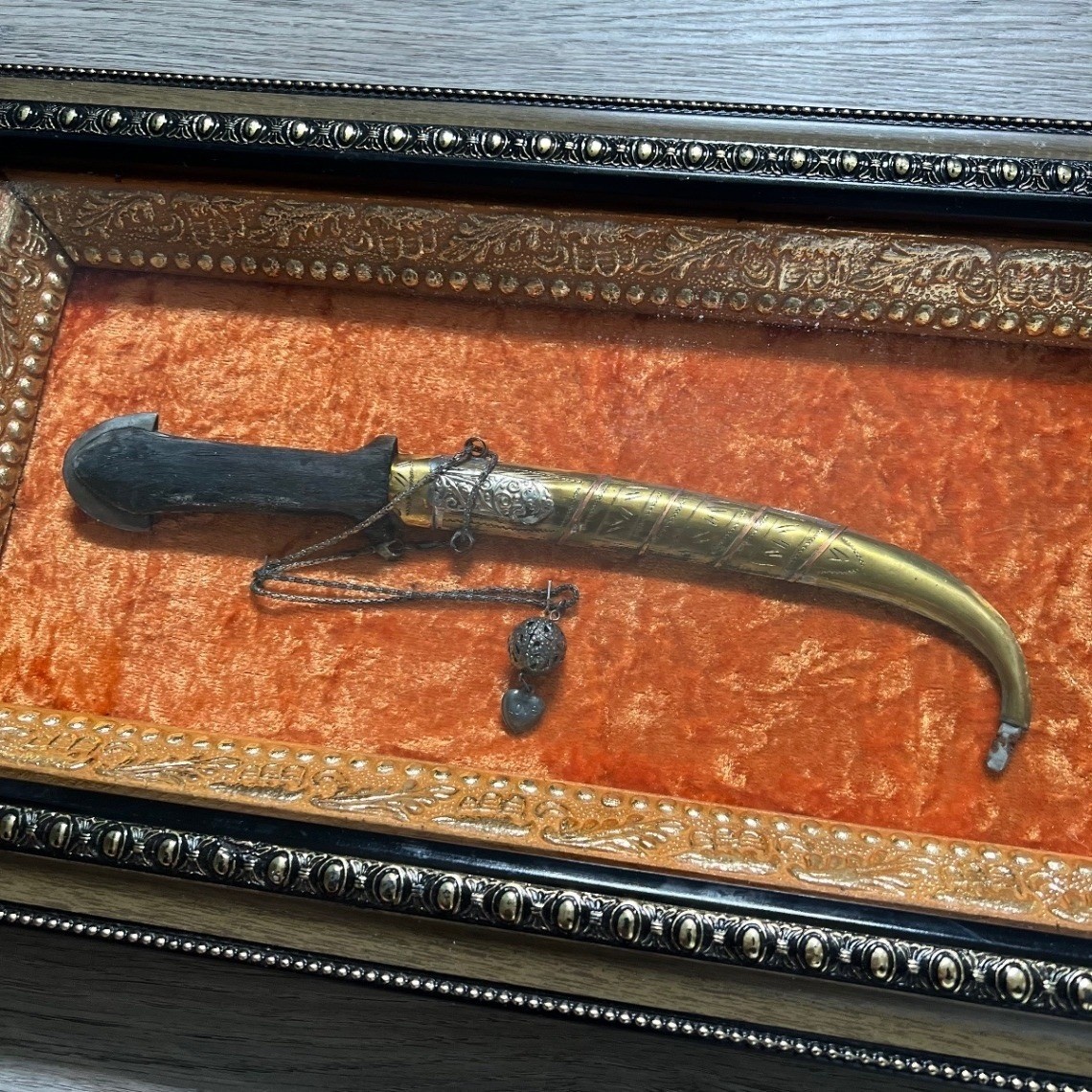 Jambiya Persian Style Decorative Dagger Framed Shadowbox Ornate Brass Sheath