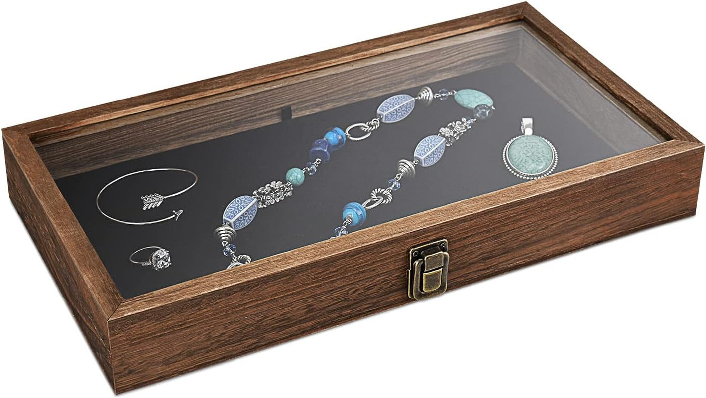 Knife Display Case Wood Gun Challenge Coins Rocks Pistol Watch Glass Shadow Box
