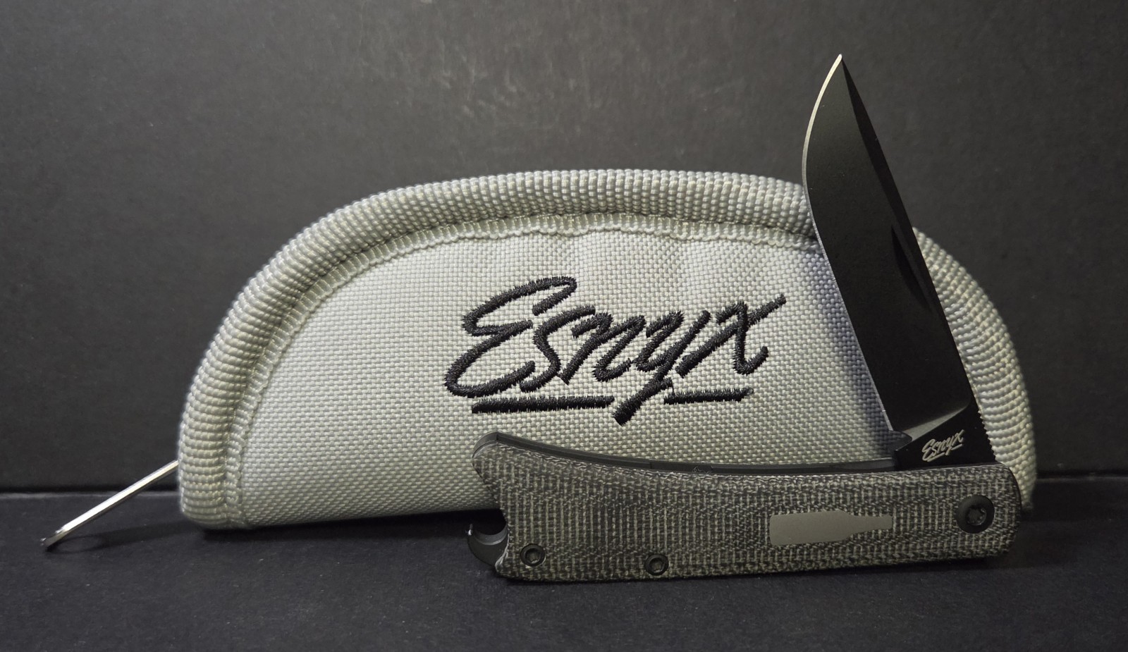 ESNYX KNIFE – SILVERLINE BEER BUSTER Jr. Black MICARTA/ Titanium Front FLIPPER