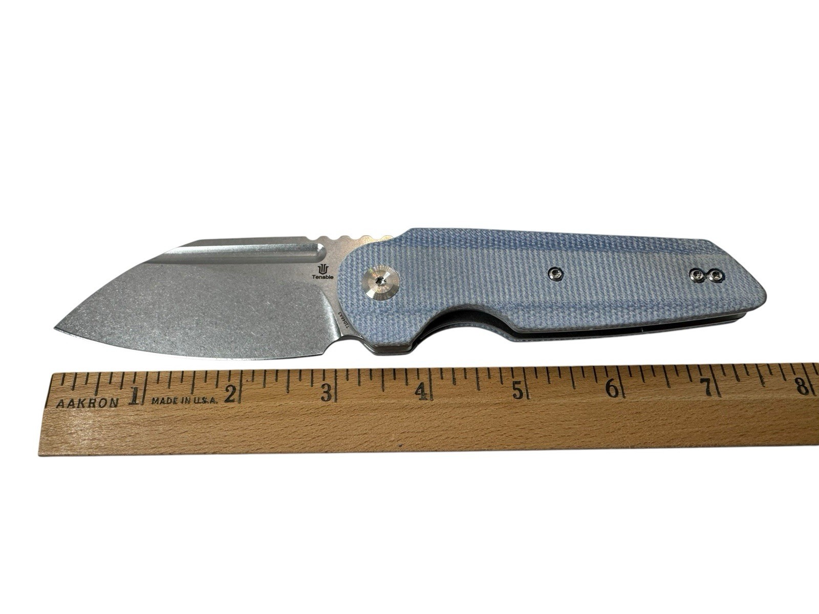 Tenable Rafe L Folding Knife Blue Micarta Handle Stonewashed SS Blade New