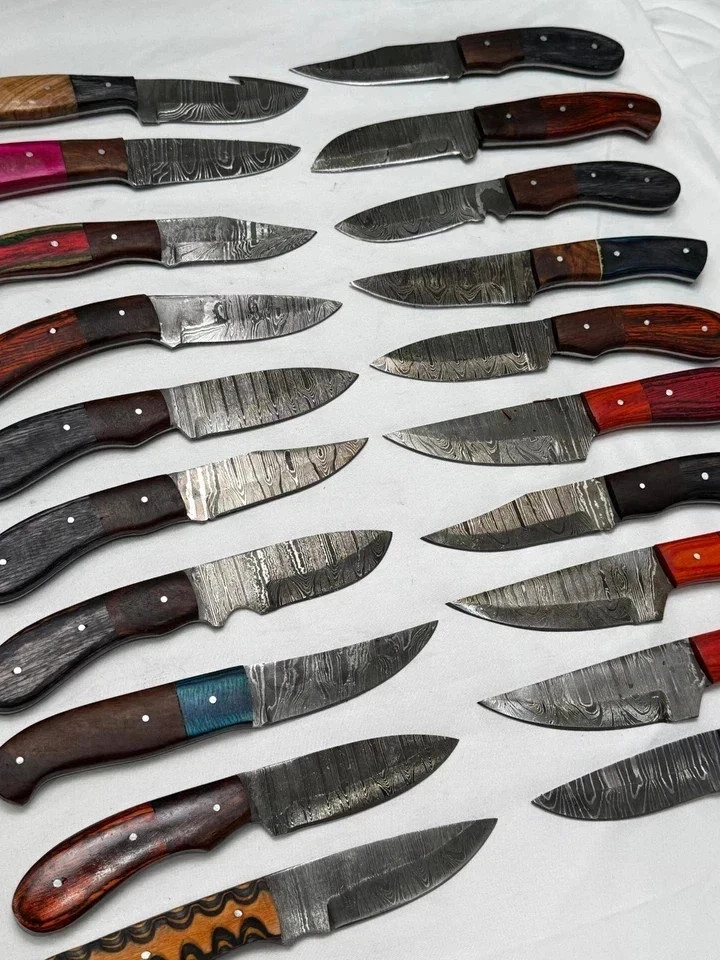Lot of 20 Handmade Damascus Steel Full Tang Skinner Hunting Knives / Mix Handles