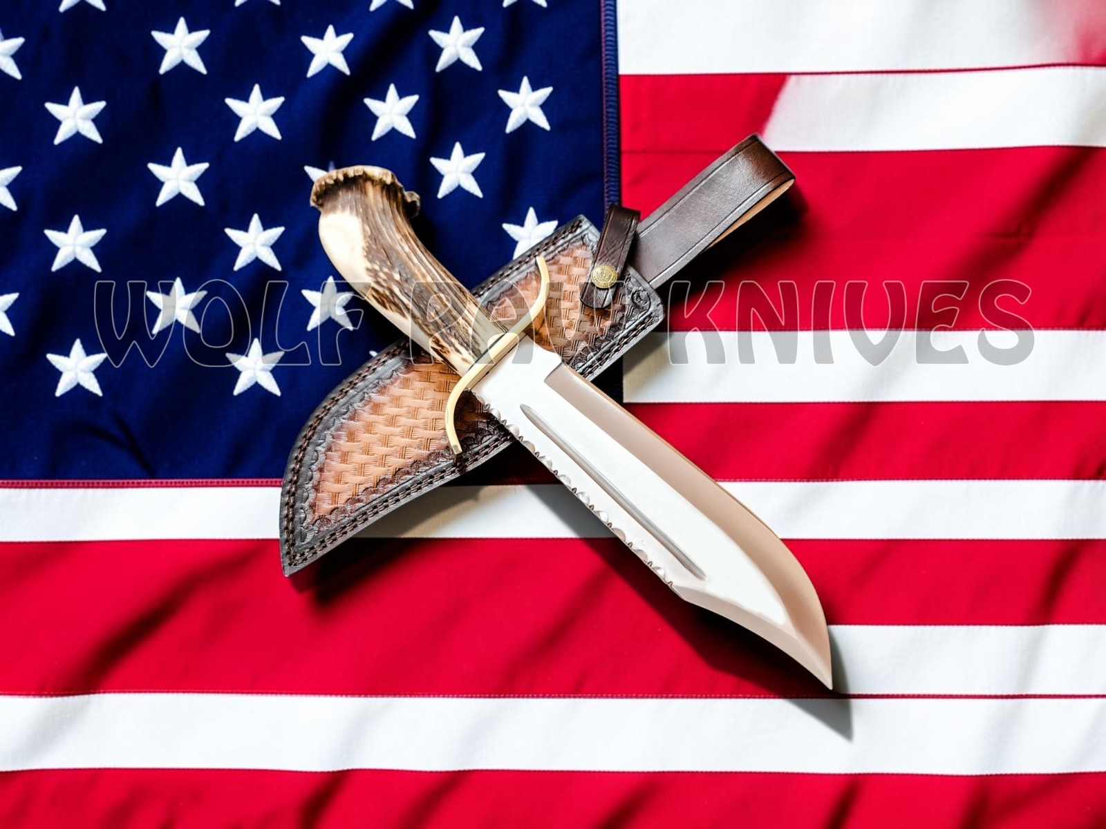 Handmade Hunting Bowie Knife | D2 Steel Blade with Stag Crown Antler Duty Paid
