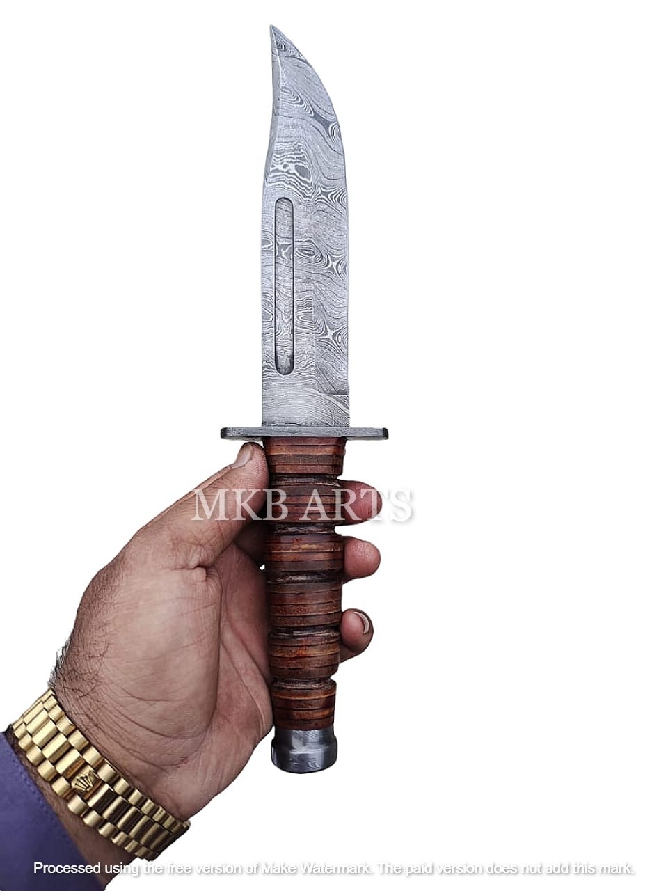 HANDMADE DAMSCUS STEEL KA-BAR HUNTING BOWIE KNIFE WITH SHEATH