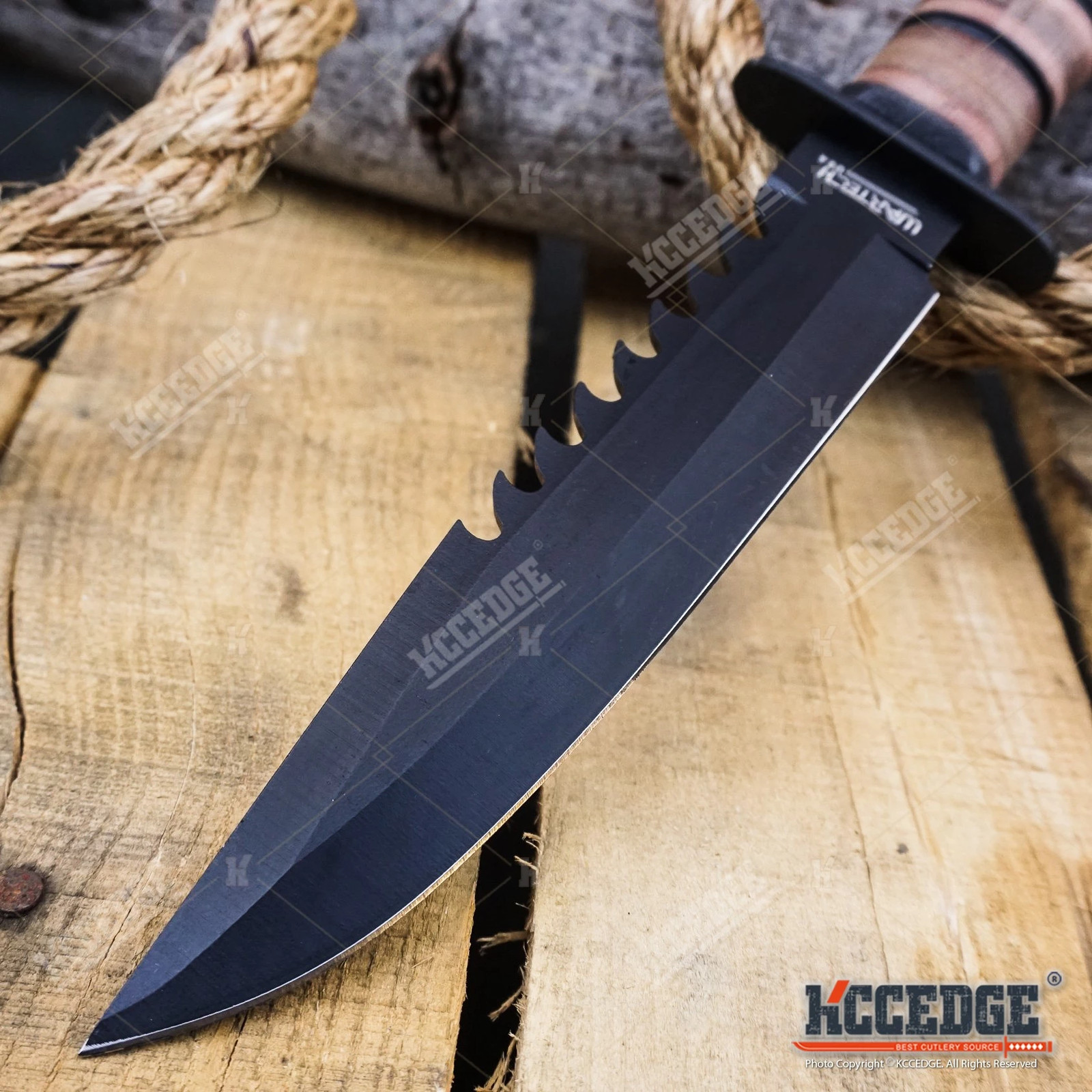 WARTECH 12″ MILITARY USMC Tactical Fixed Blade Fighting Knife Black Coated Blade